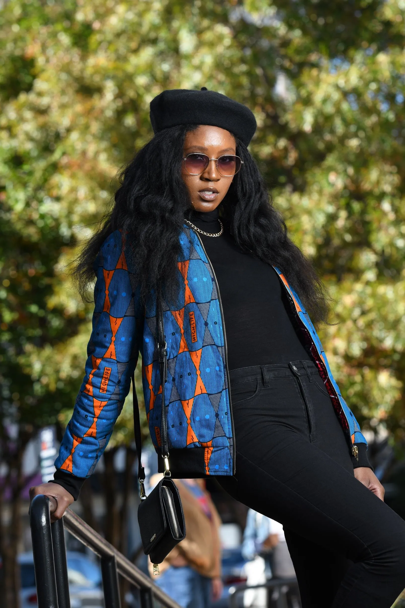 African Print Reversible Bomber Jacket - Blue
