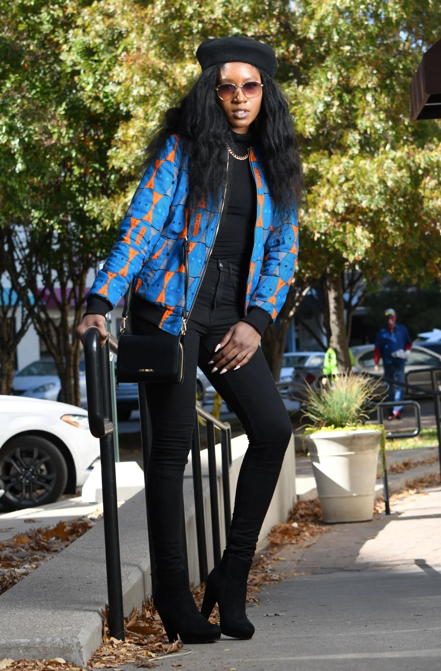 African Print Reversible Bomber Jacket - Blue