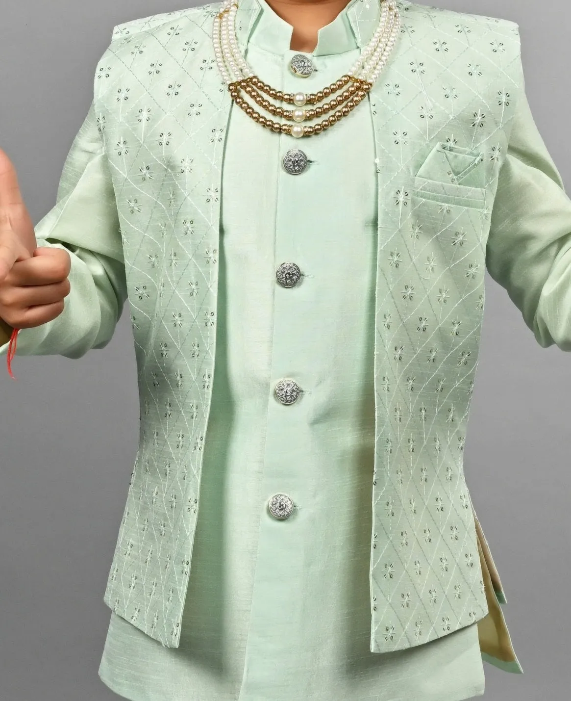 Ahhaaaa Kids Ethnic Silk Blend Indo-Western Sherwani Set For Boys
