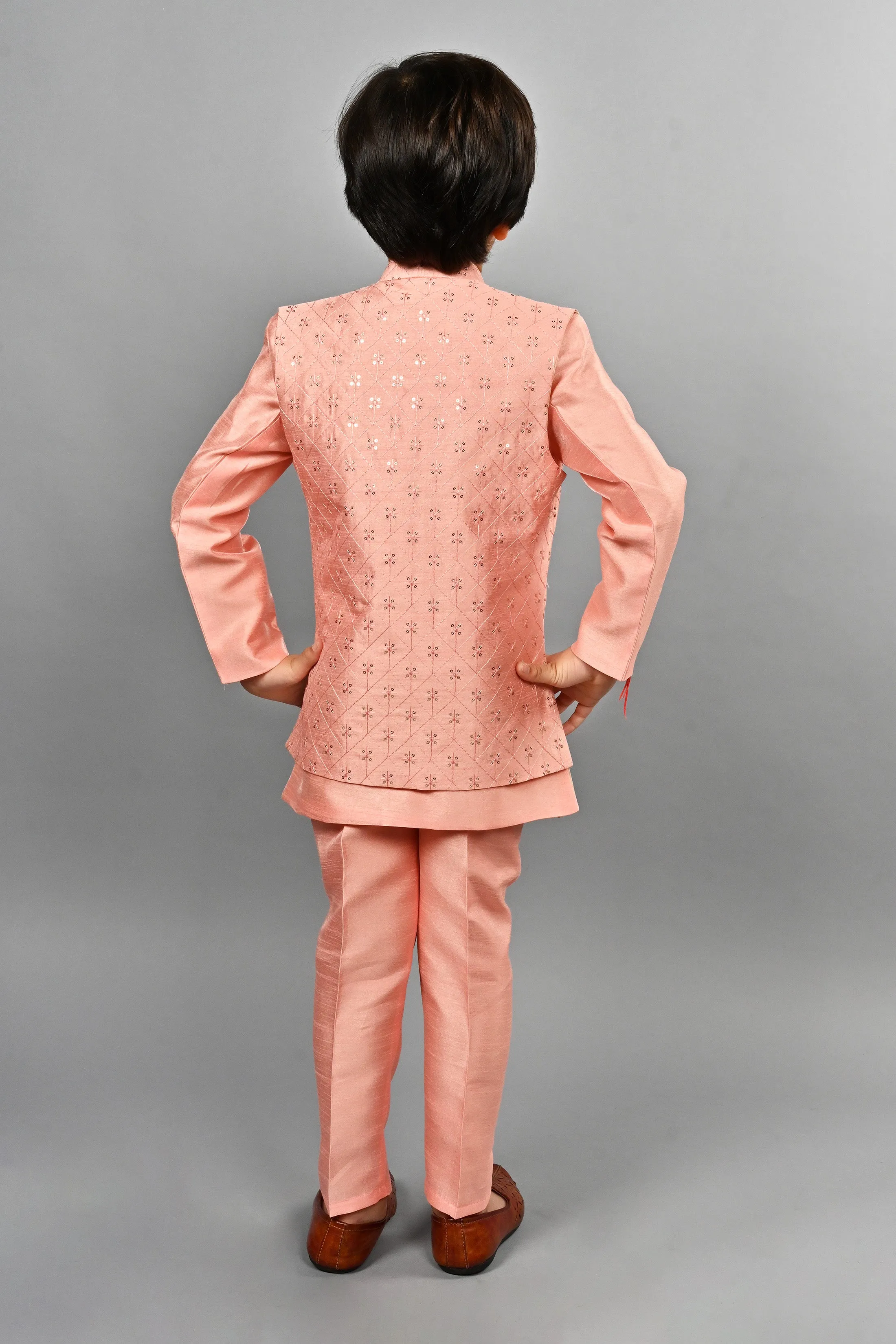 Ahhaaaa Kids Ethnic Silk Blend Indo-Western Sherwani Set For Boys