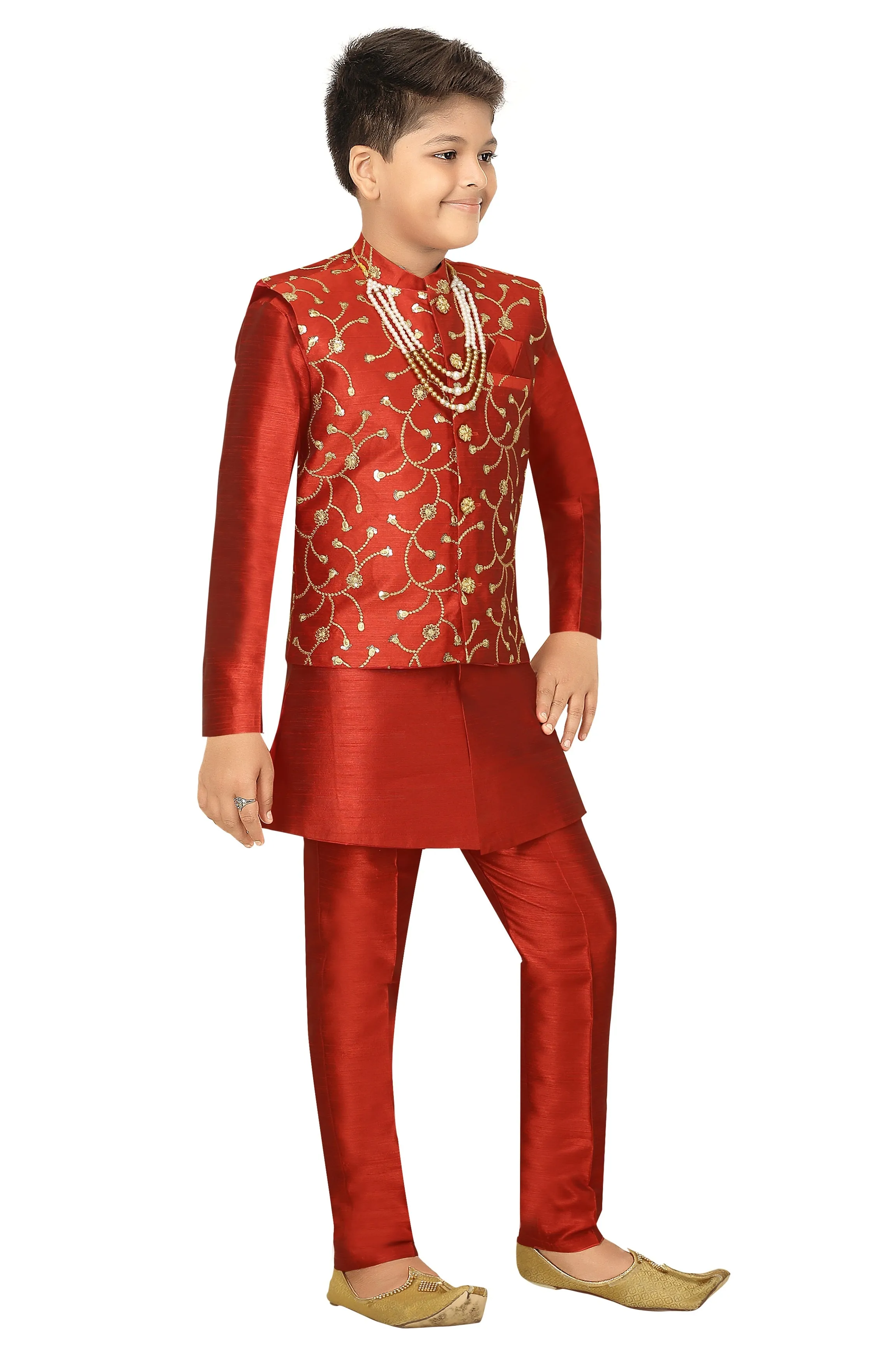 Ahhaaaa Kids Ethnic Waistcoat Kurta and Pajama Set For Boys (Sherwani)