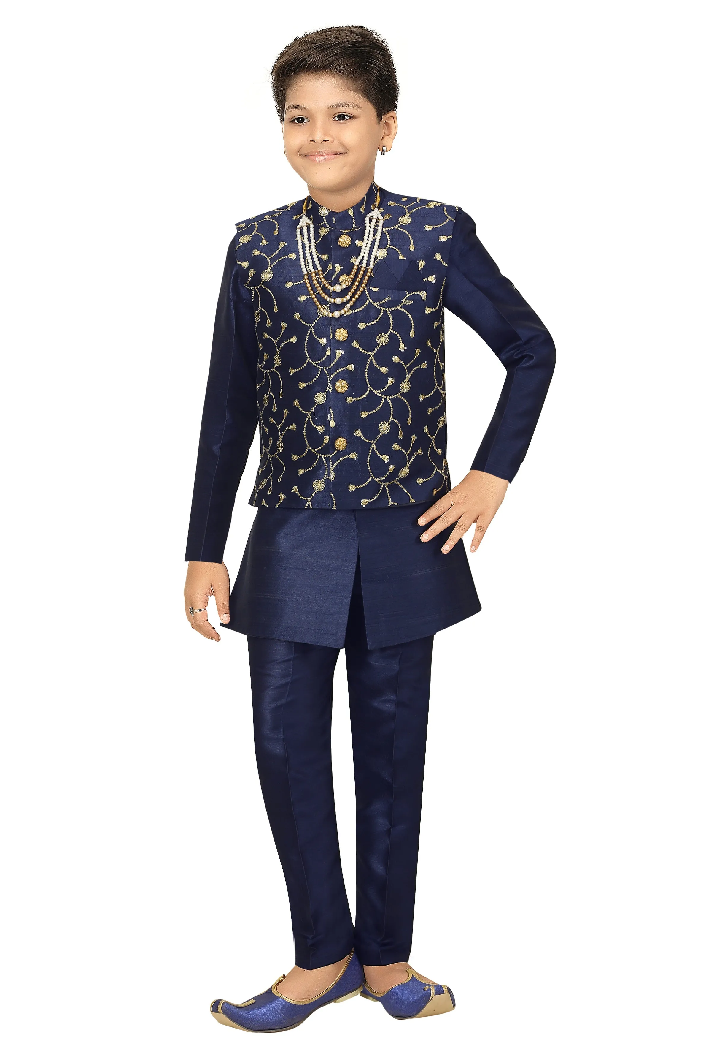 Ahhaaaa Kids Ethnic Waistcoat Kurta and Pajama Set For Boys (Sherwani)