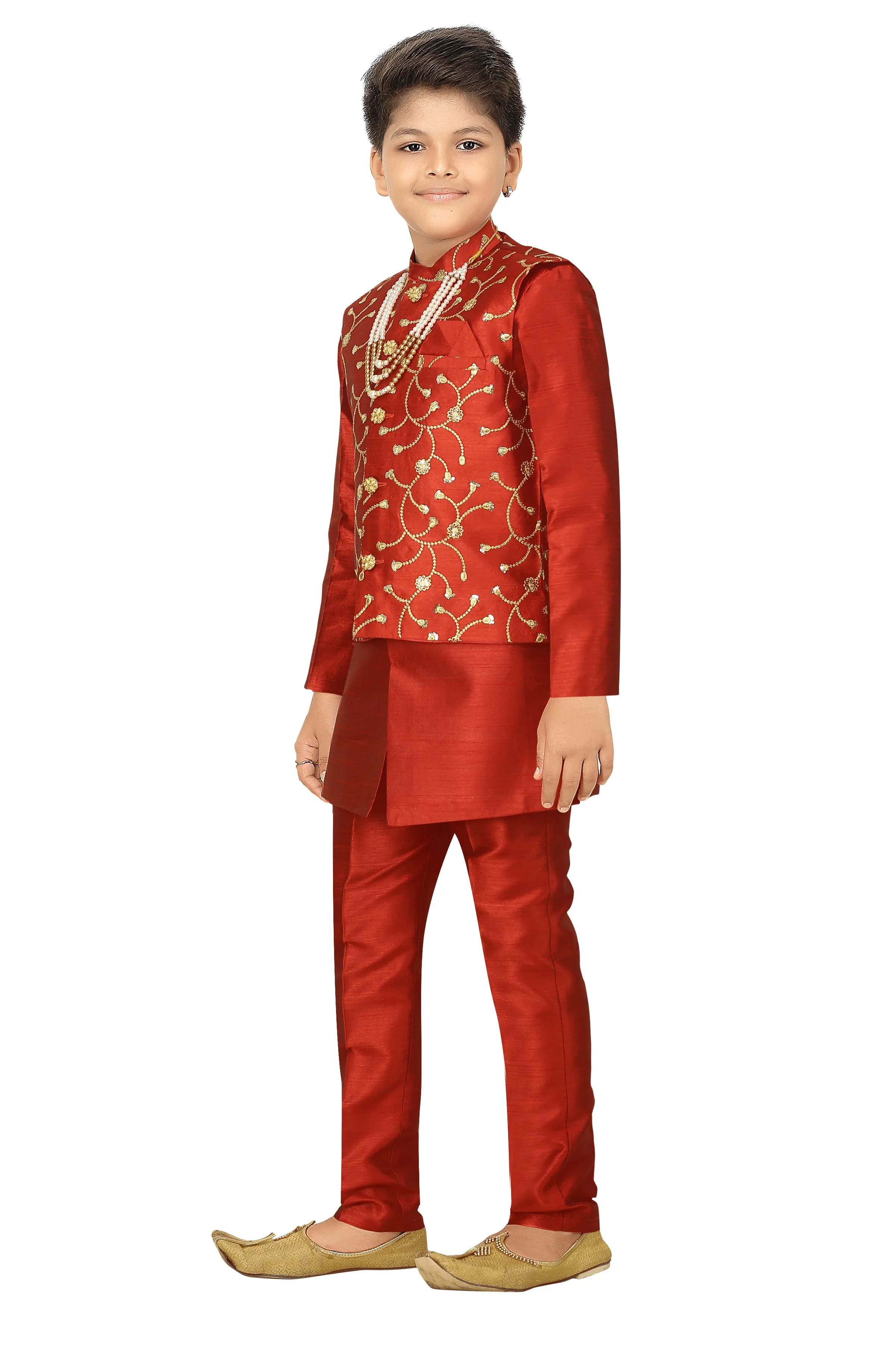 Ahhaaaa Kids Ethnic Waistcoat Kurta and Pajama Set For Boys (Sherwani)