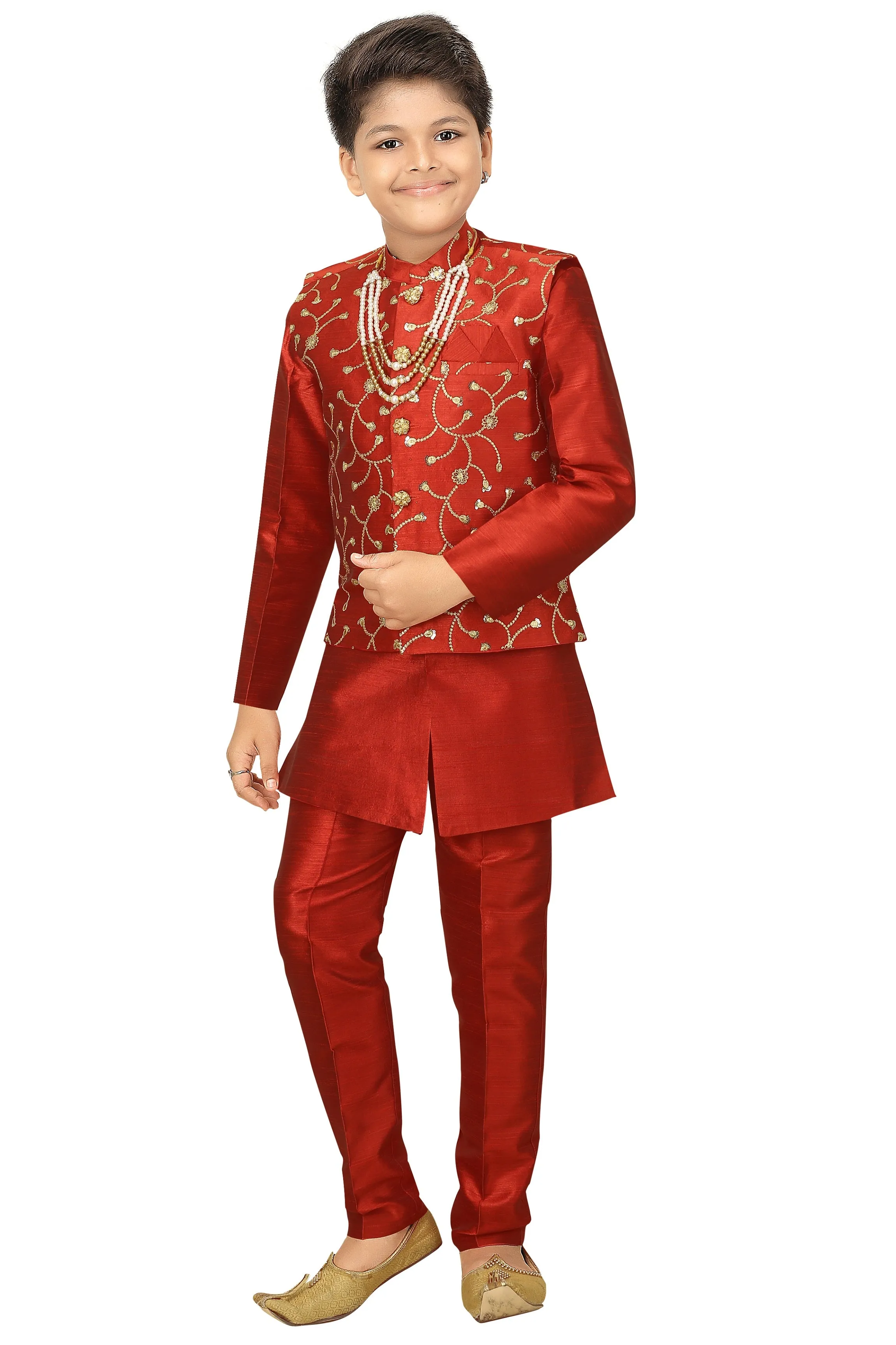 Ahhaaaa Kids Ethnic Waistcoat Kurta and Pajama Set For Boys (Sherwani)