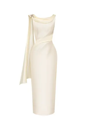 Angelica Pegged Cowl Neck Taffeta Midi Dress