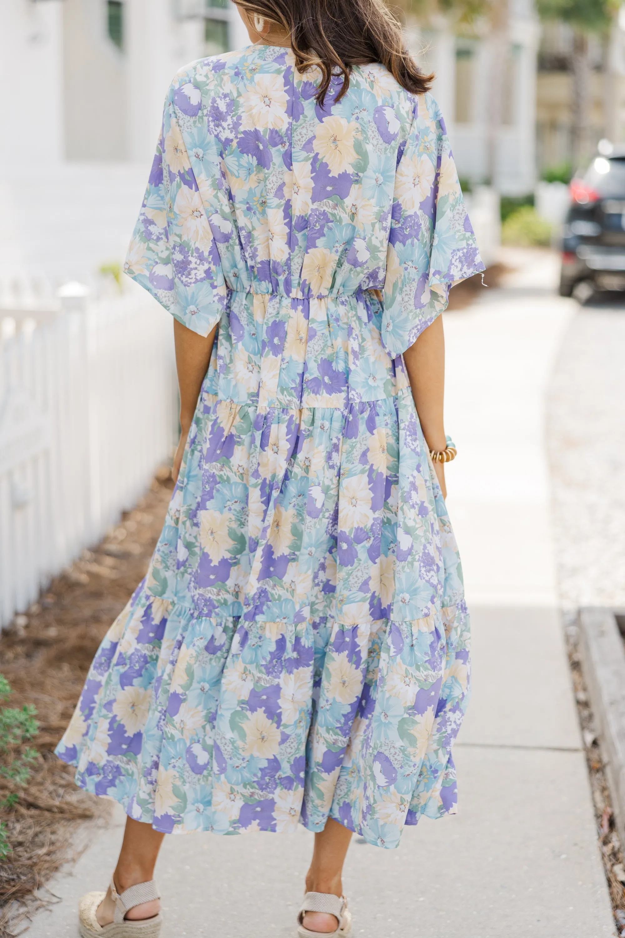 At This Time Light Blue Floral Midi Dress