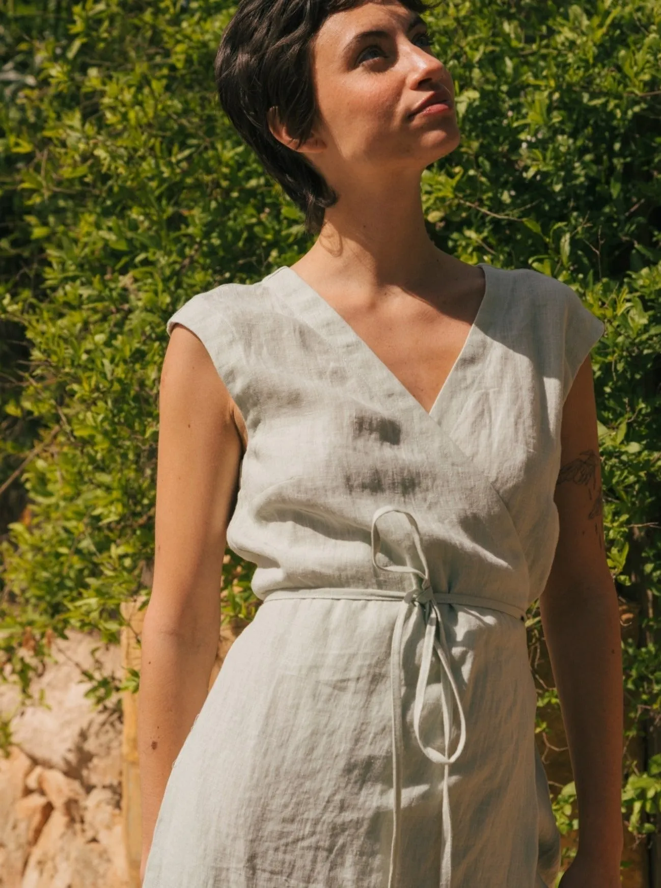 Aurora Mid-Length Linen Dress - Sage Green