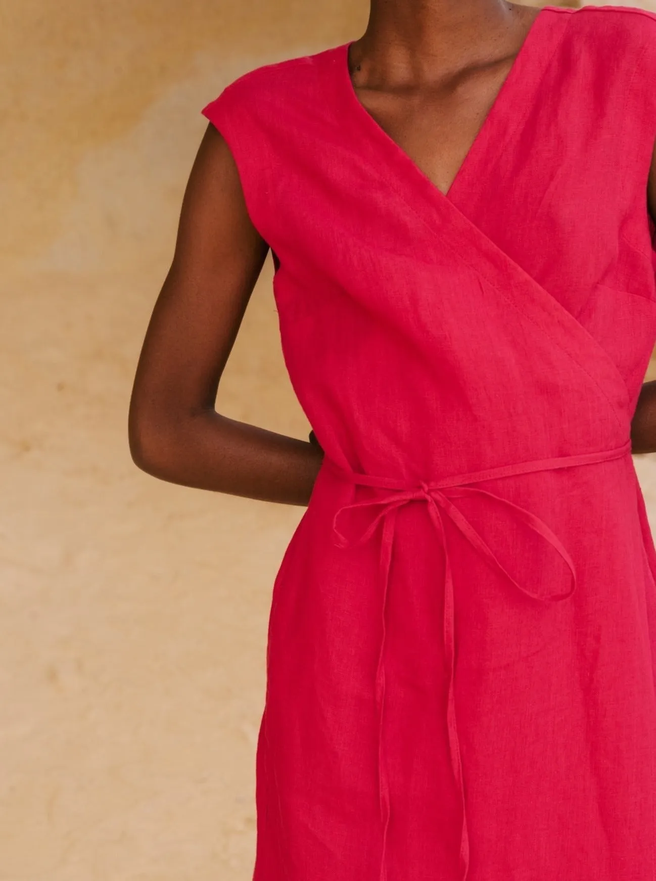 Aurora Mid-Length Linen Dress - Viva Magenta