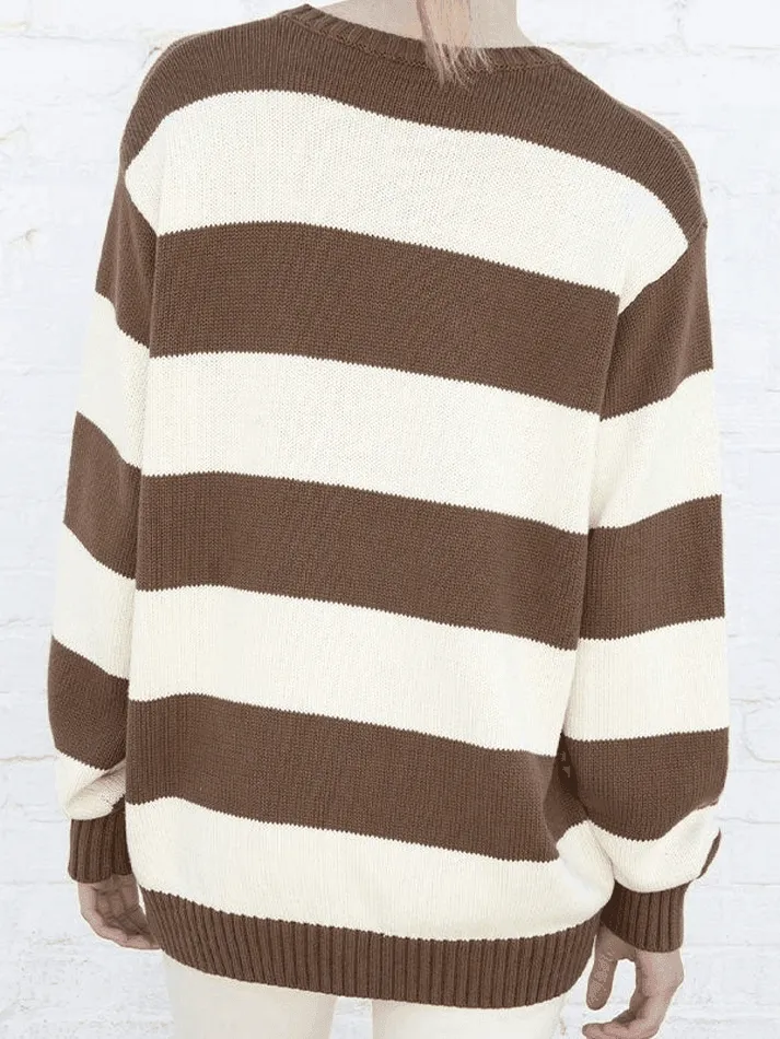 Back To School Sonicelife Striped Crew Neck Knit Sweater