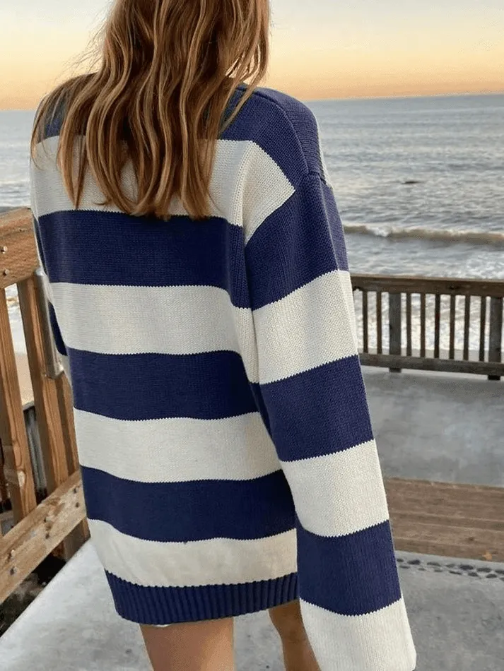 Back To School Sonicelife Striped Crew Neck Knit Sweater