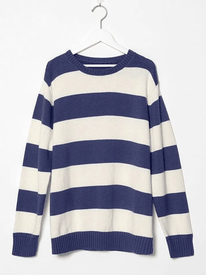 Back To School Sonicelife Striped Crew Neck Knit Sweater