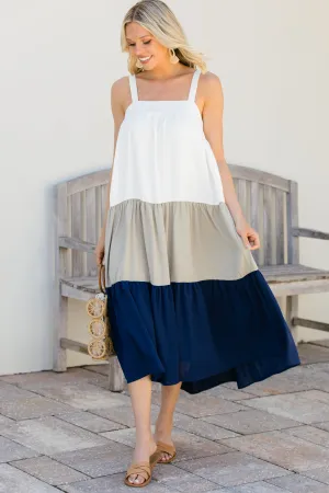 Beyond Beauty Navy Blue Colorblock Midi Dress