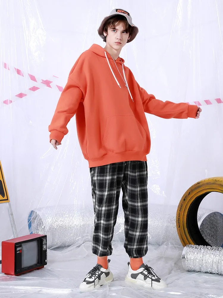 Black and white plaid drawstring tape loose straight leg leg casual pants