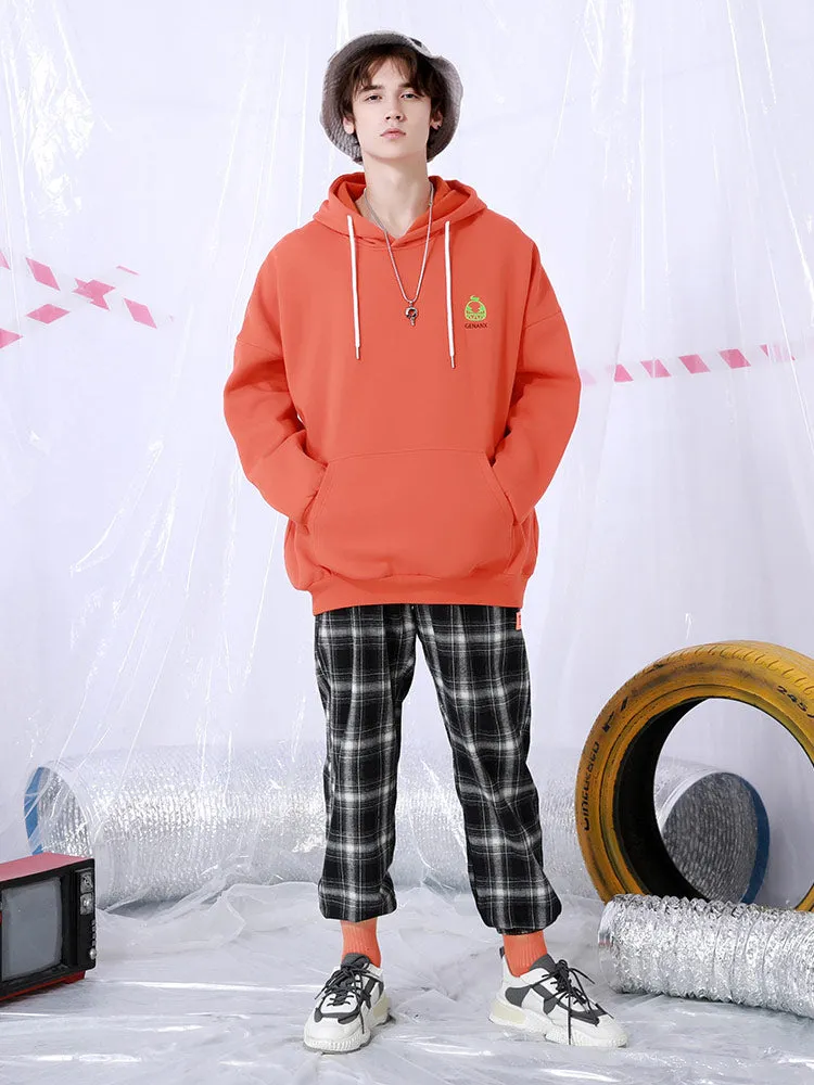 Black and white plaid drawstring tape loose straight leg leg casual pants