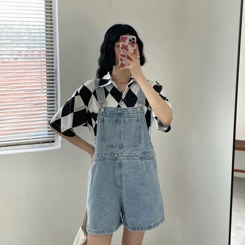 Blue Denim Shorts Female Summer Loose Wide Leg Jumpsuit