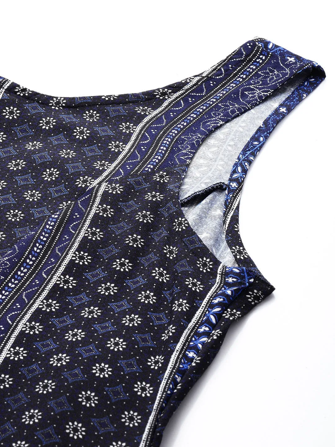 Blue Ethnic Motifs Printed A-Line Midi Dress