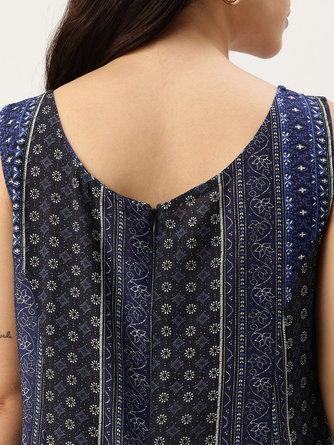 Blue Ethnic Motifs Printed A-Line Midi Dress