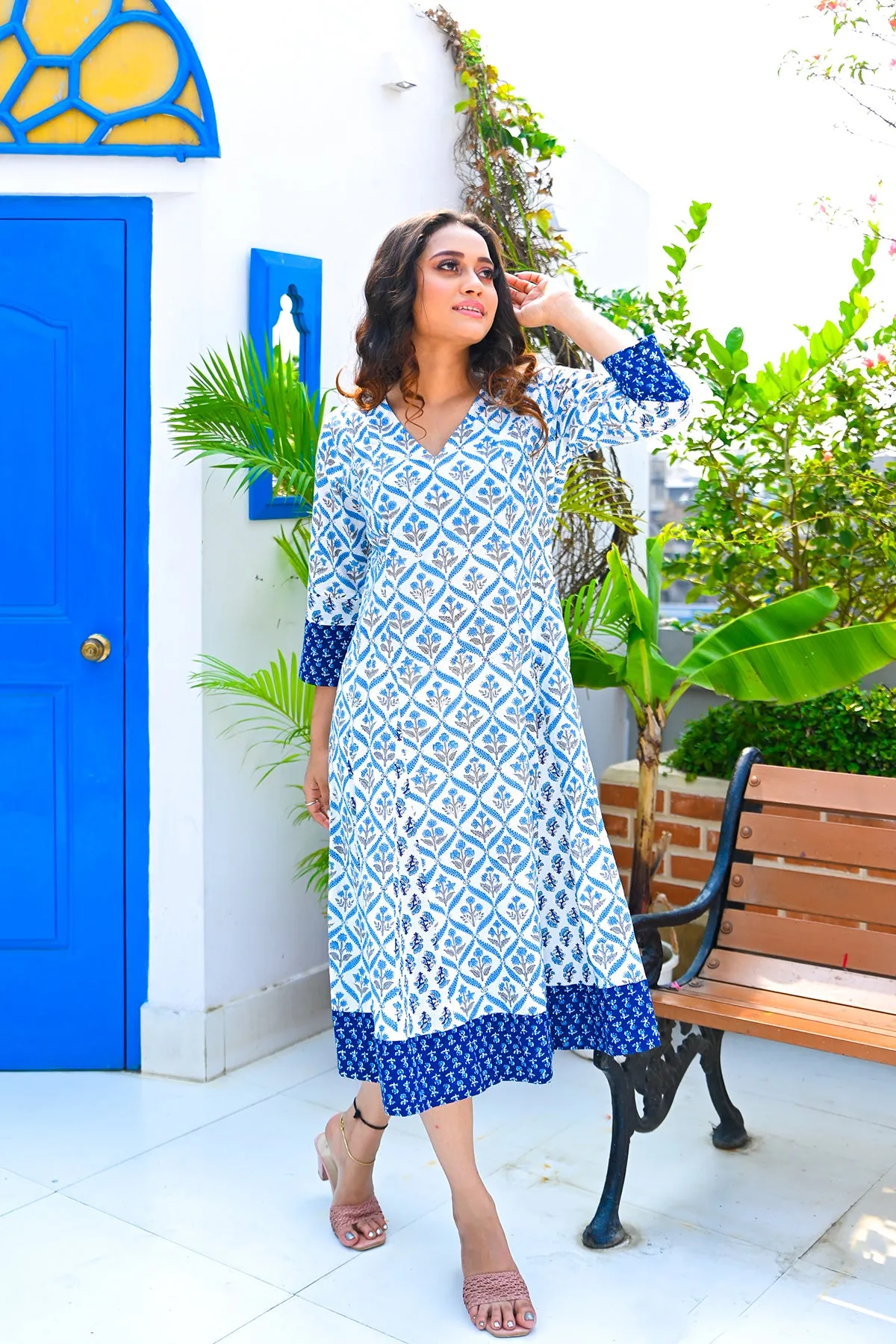 Blue Pure Cotton Kali Dress