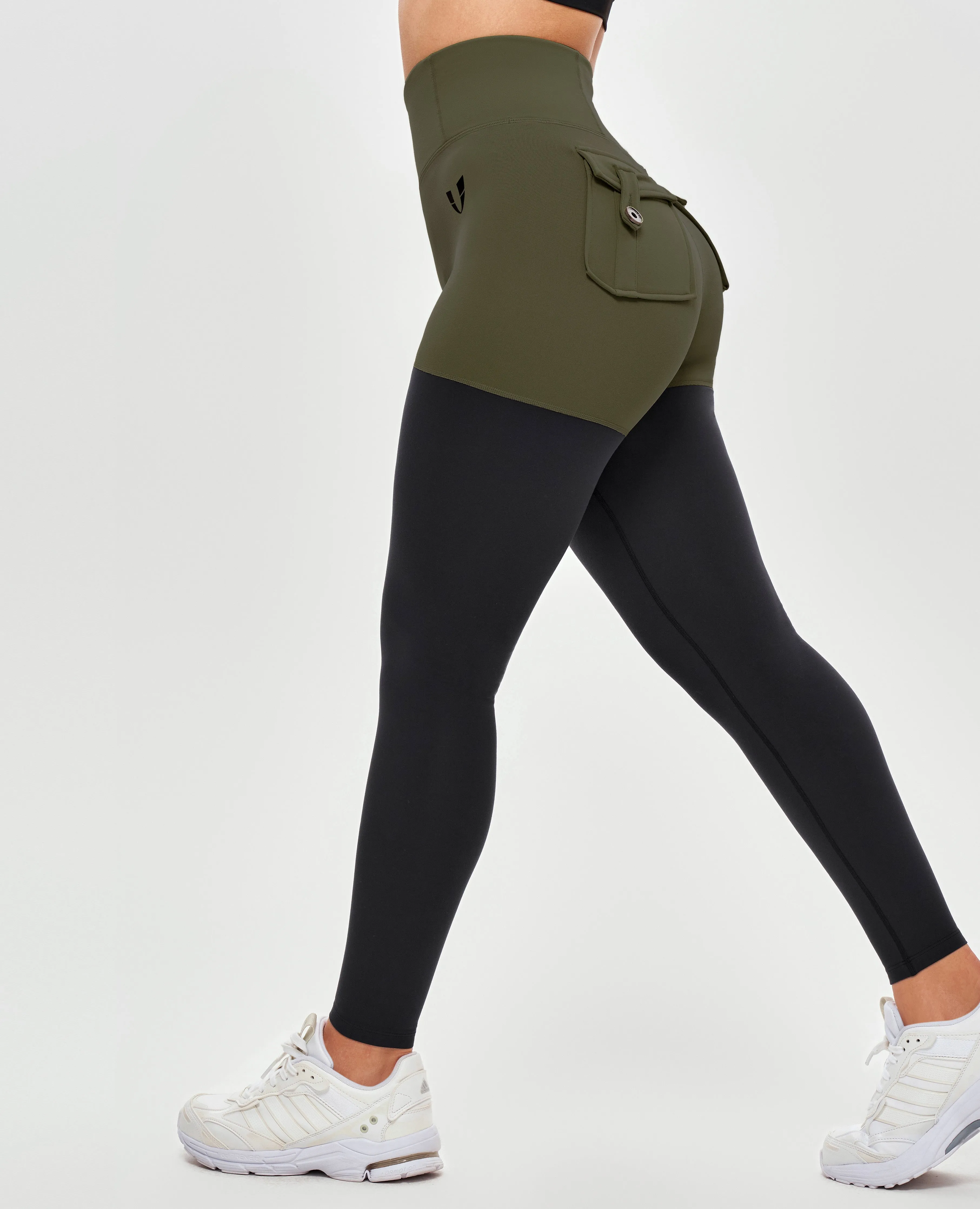 Cargo Athletic Leggings - Dark Green and Black