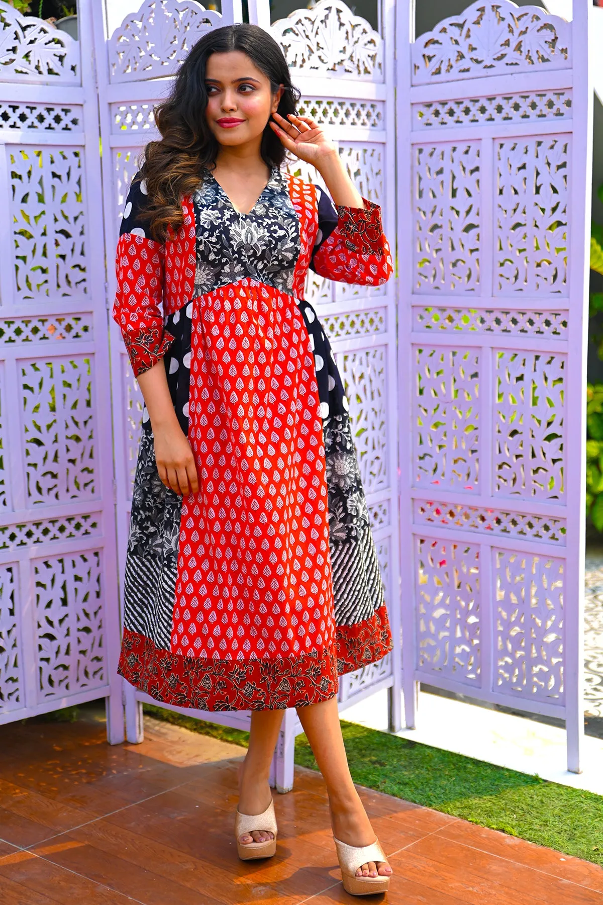 Cherry Pure Cotton Patchwork Dress