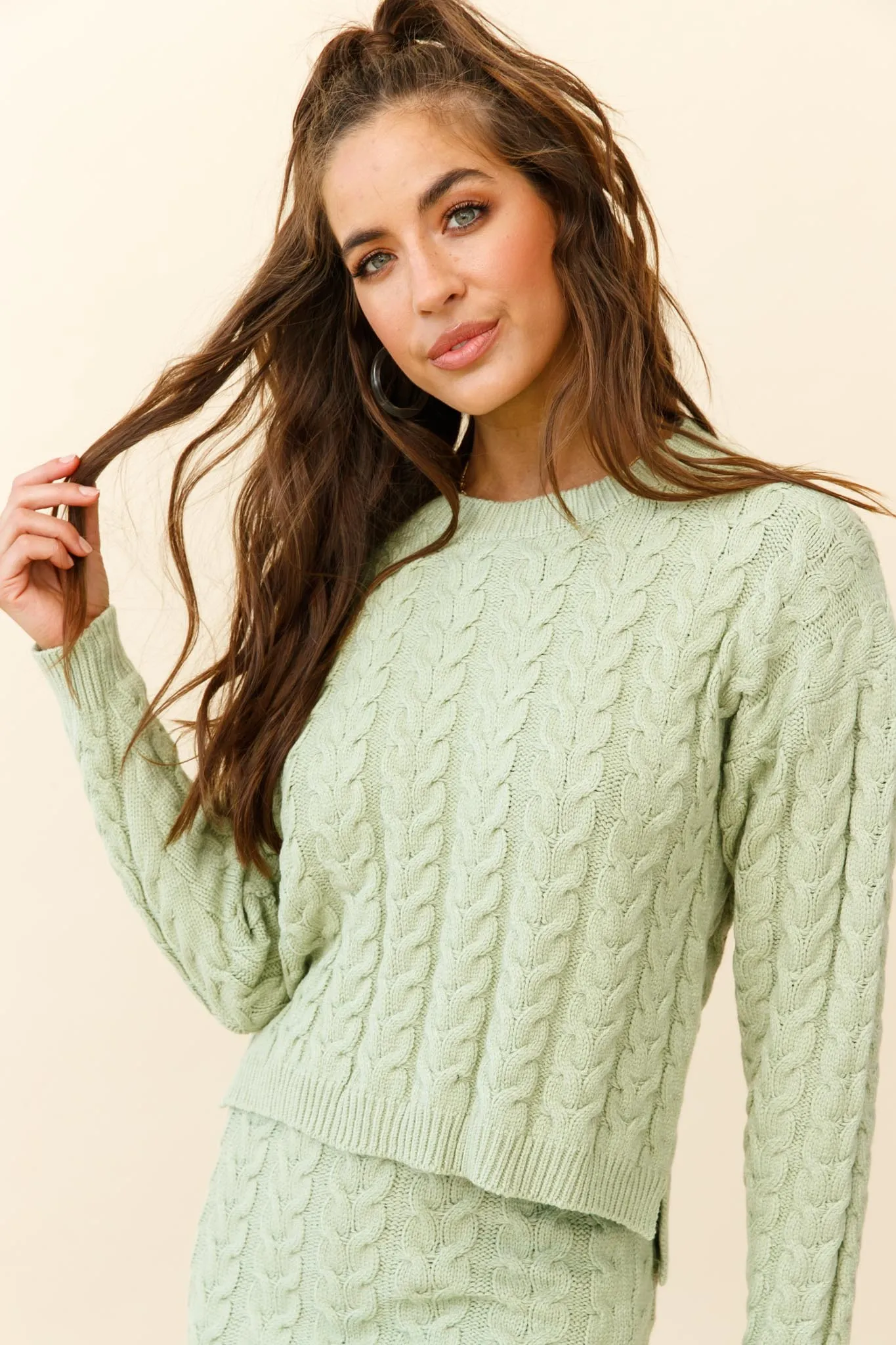 Cozy Up Cable Knit Sweater Green