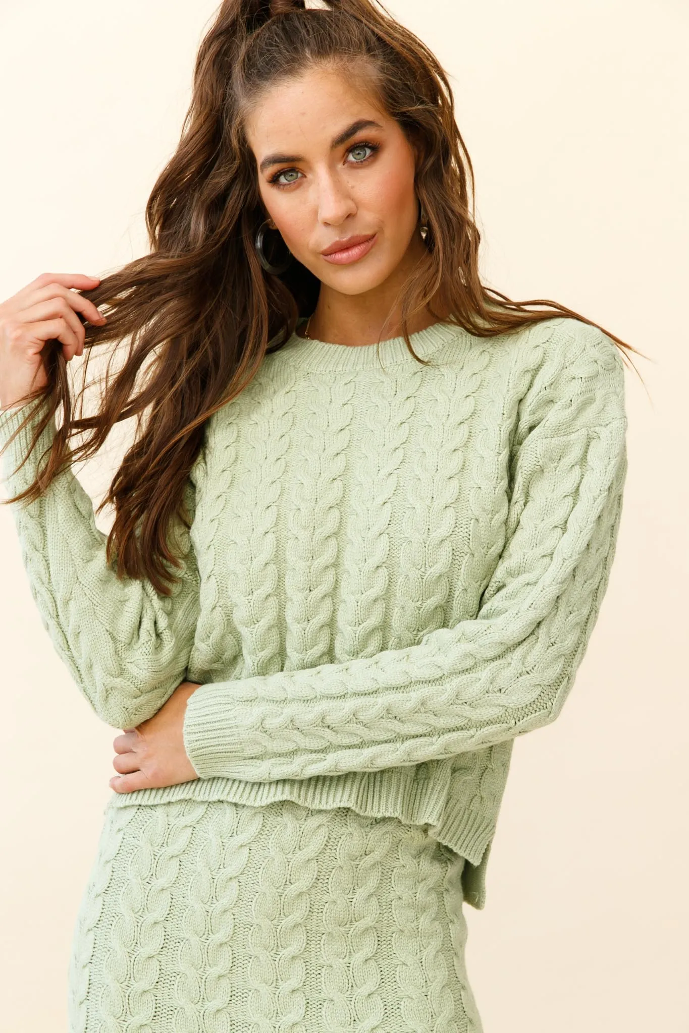 Cozy Up Cable Knit Sweater Green
