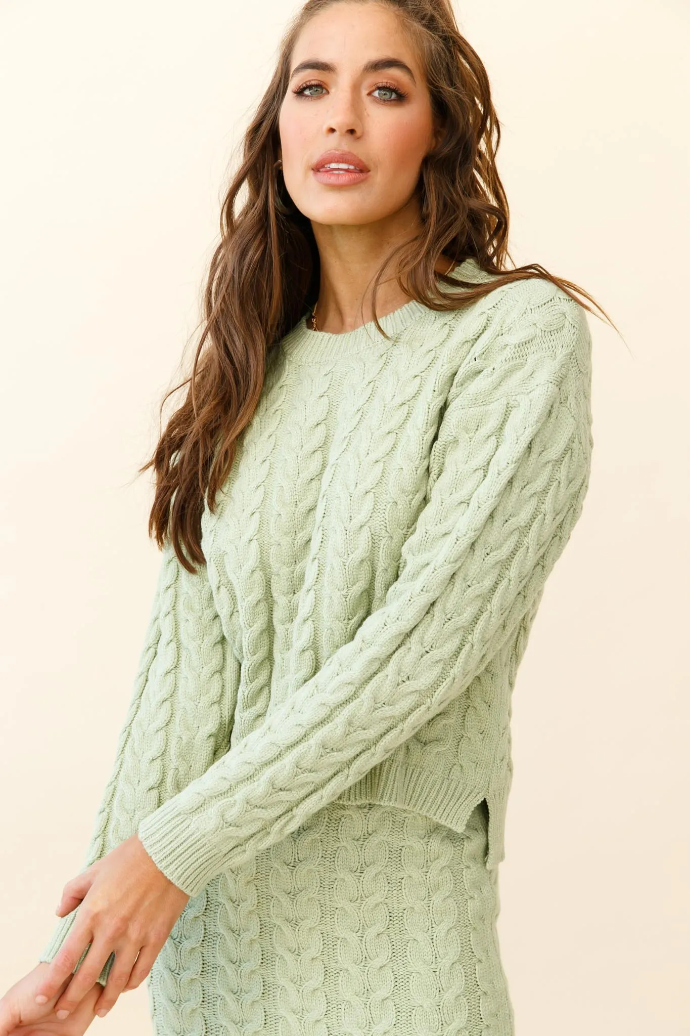 Cozy Up Cable Knit Sweater Green