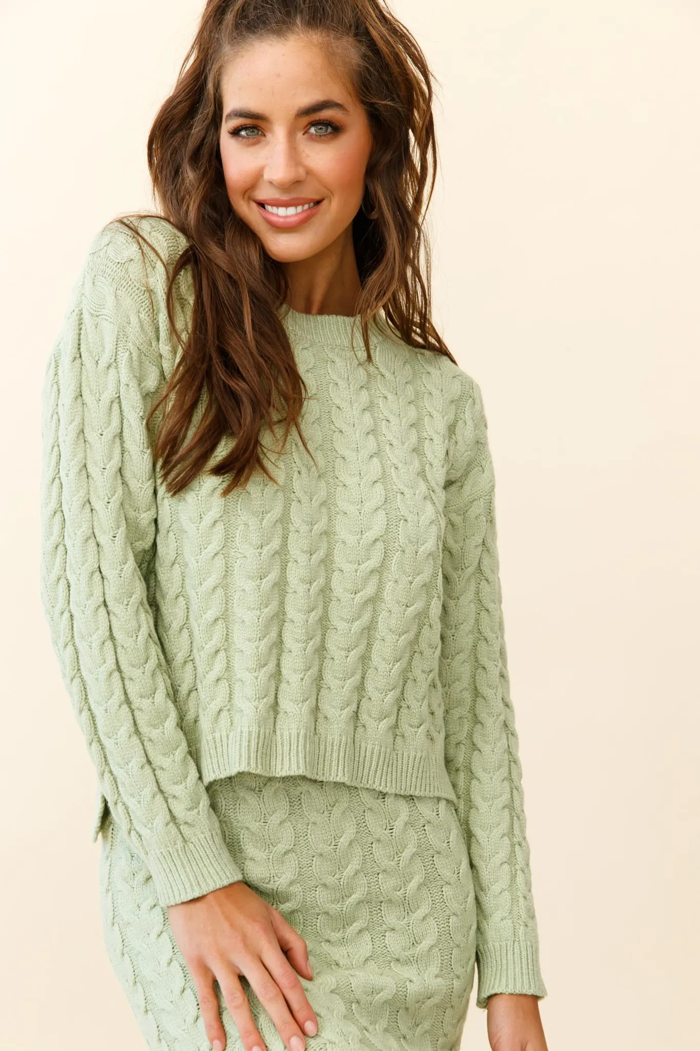 Cozy Up Cable Knit Sweater Green