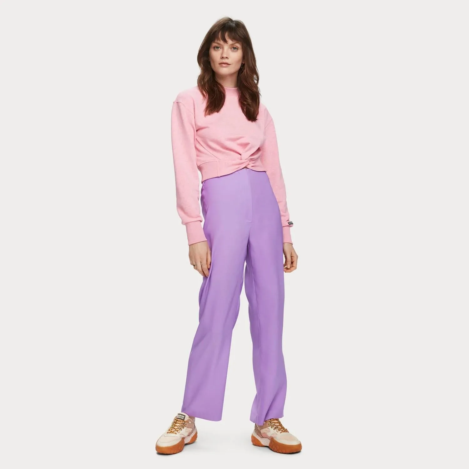 Cropped Knot Front Sweater (Sorbet Pink Melange)