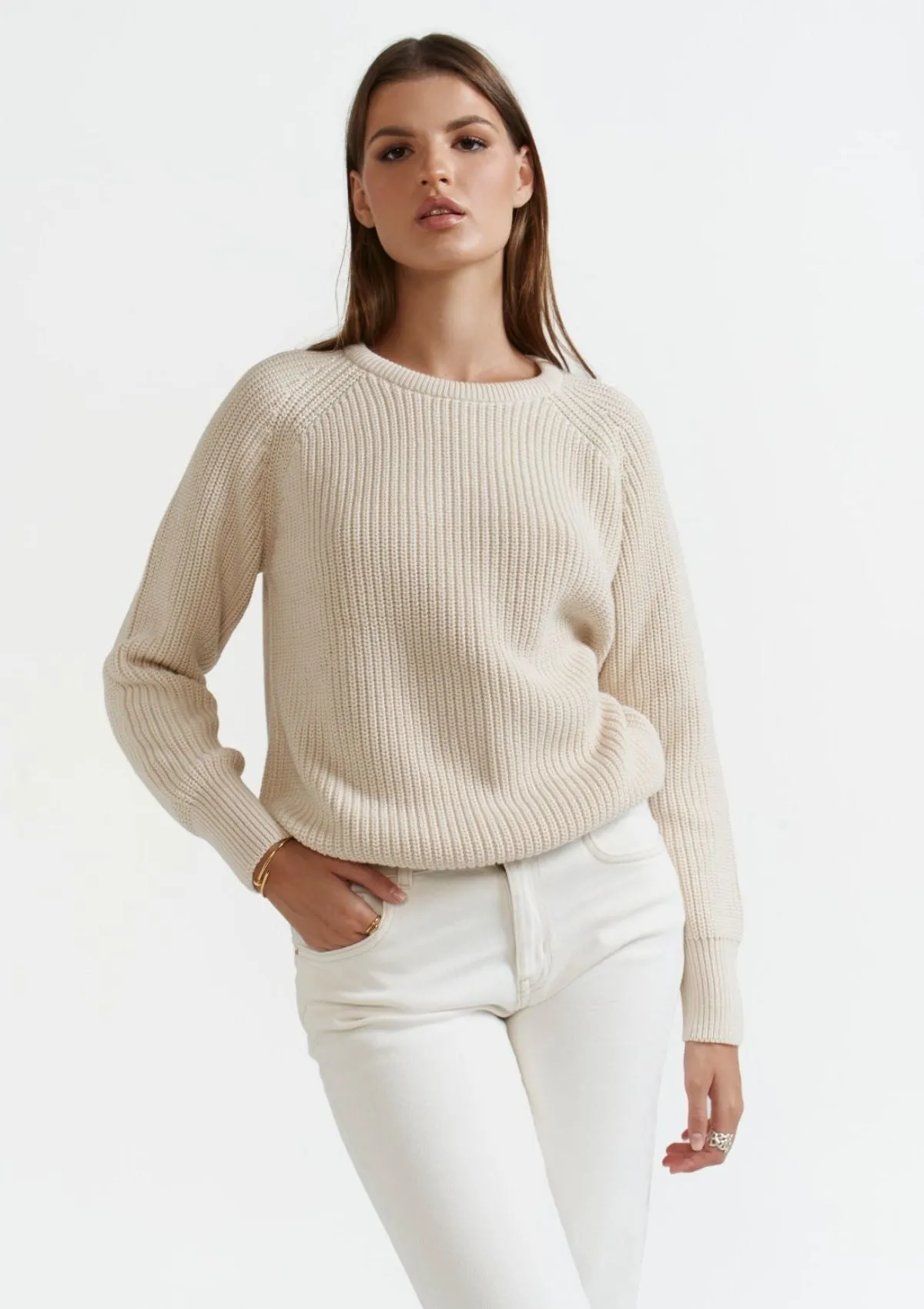 ECRU COTTON CREWNECK SWEATER