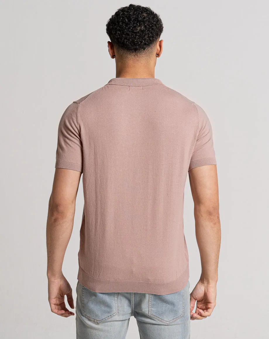 ESSENTIAL SHORT SLEEVE ZIP POLO TOP | PINK