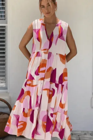 Esther Sleeveless Midi Dress -  Abstract Multi