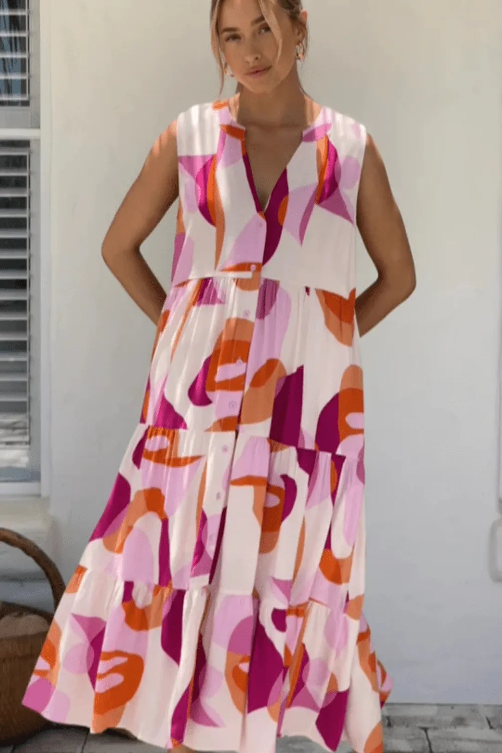 Esther Sleeveless Midi Dress -  Abstract Multi