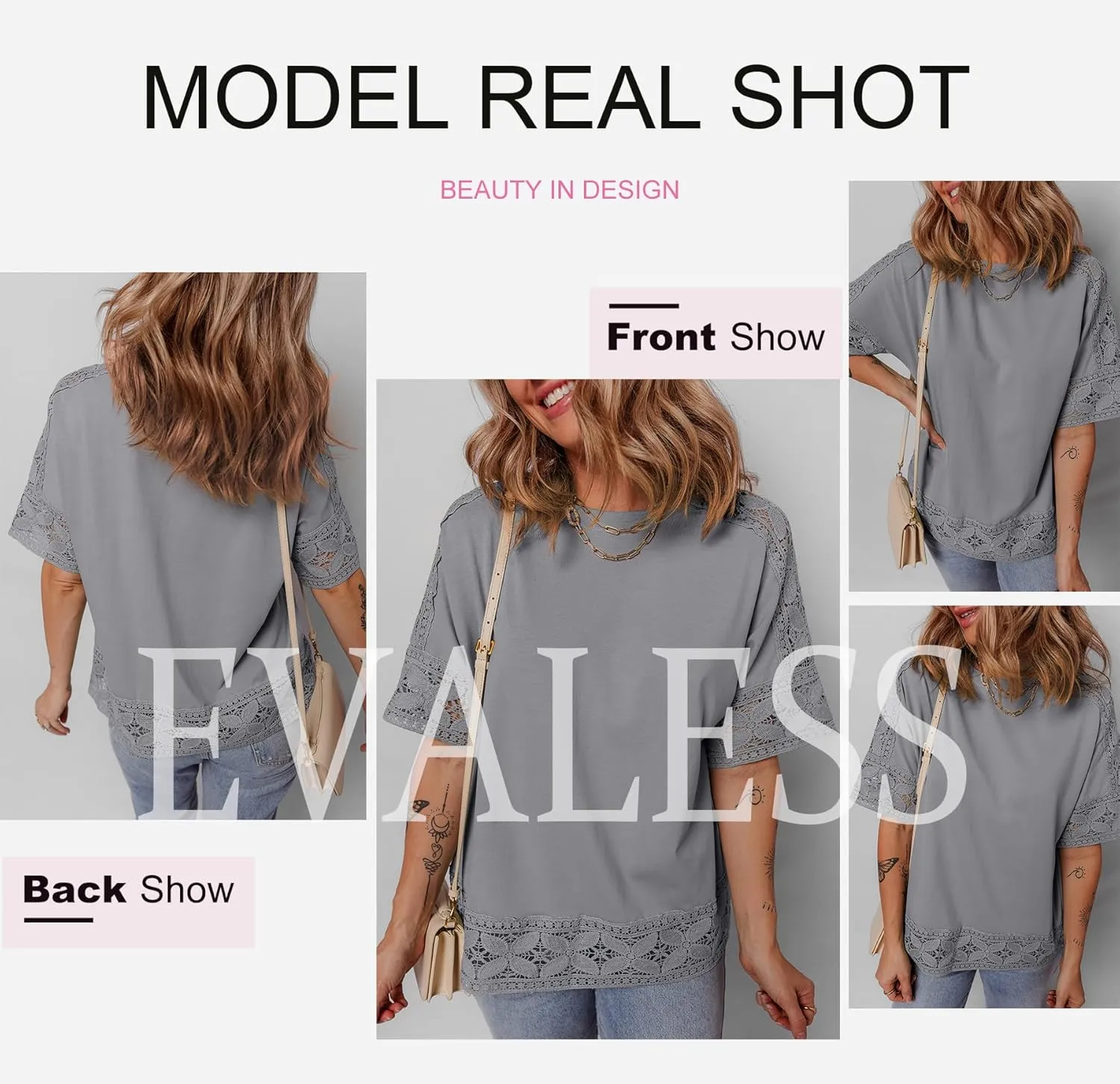 EVALESS Womens Spring Tops Crewneck Short Sleeve Basic Tee Shirts Oversized Summer Outfits Dressy Casual Blouses 2025