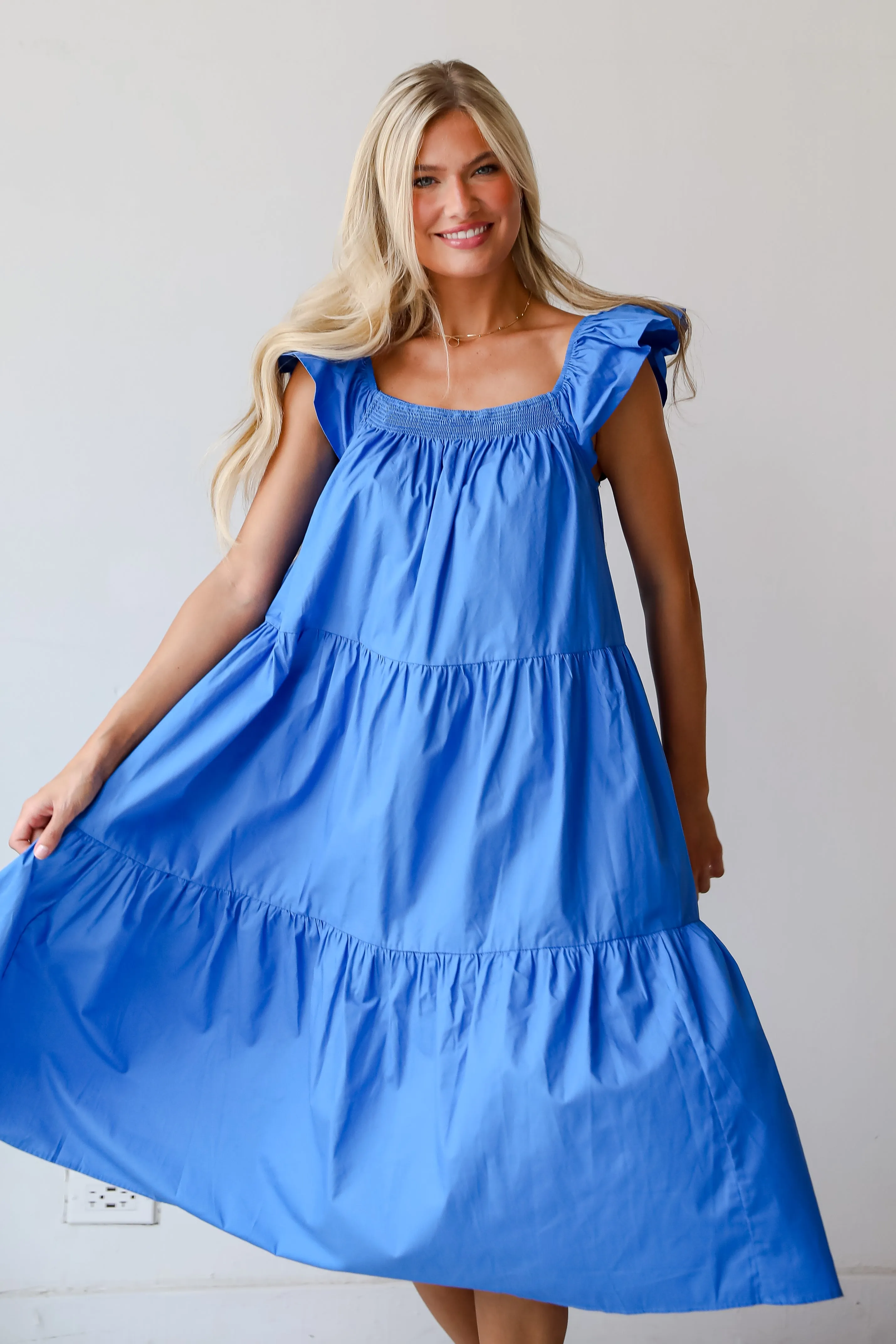 FINAL SALE - Summer Beauty Blue Tiered Midi Dress