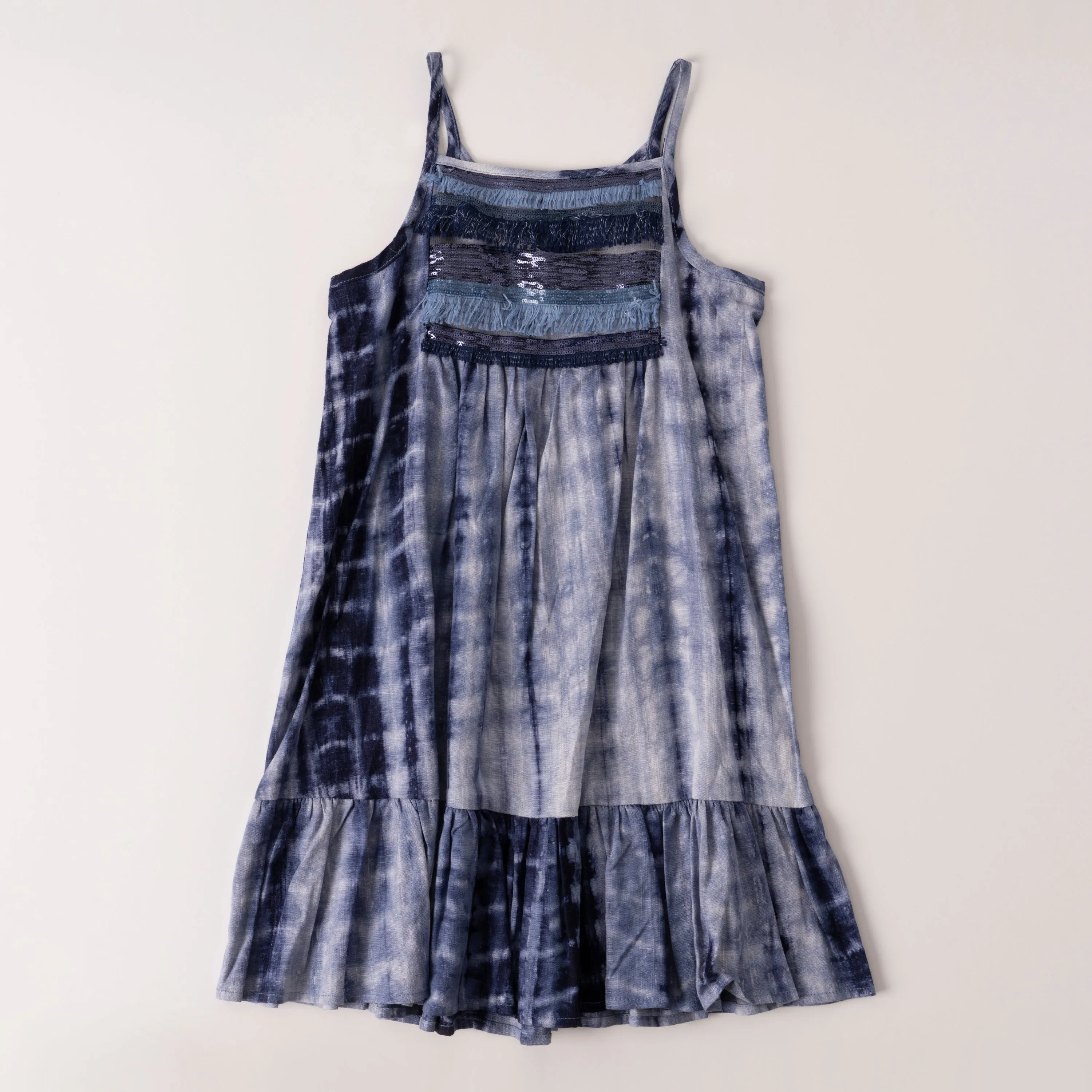 Fringe And Sequin Trim Tie Dye Dress