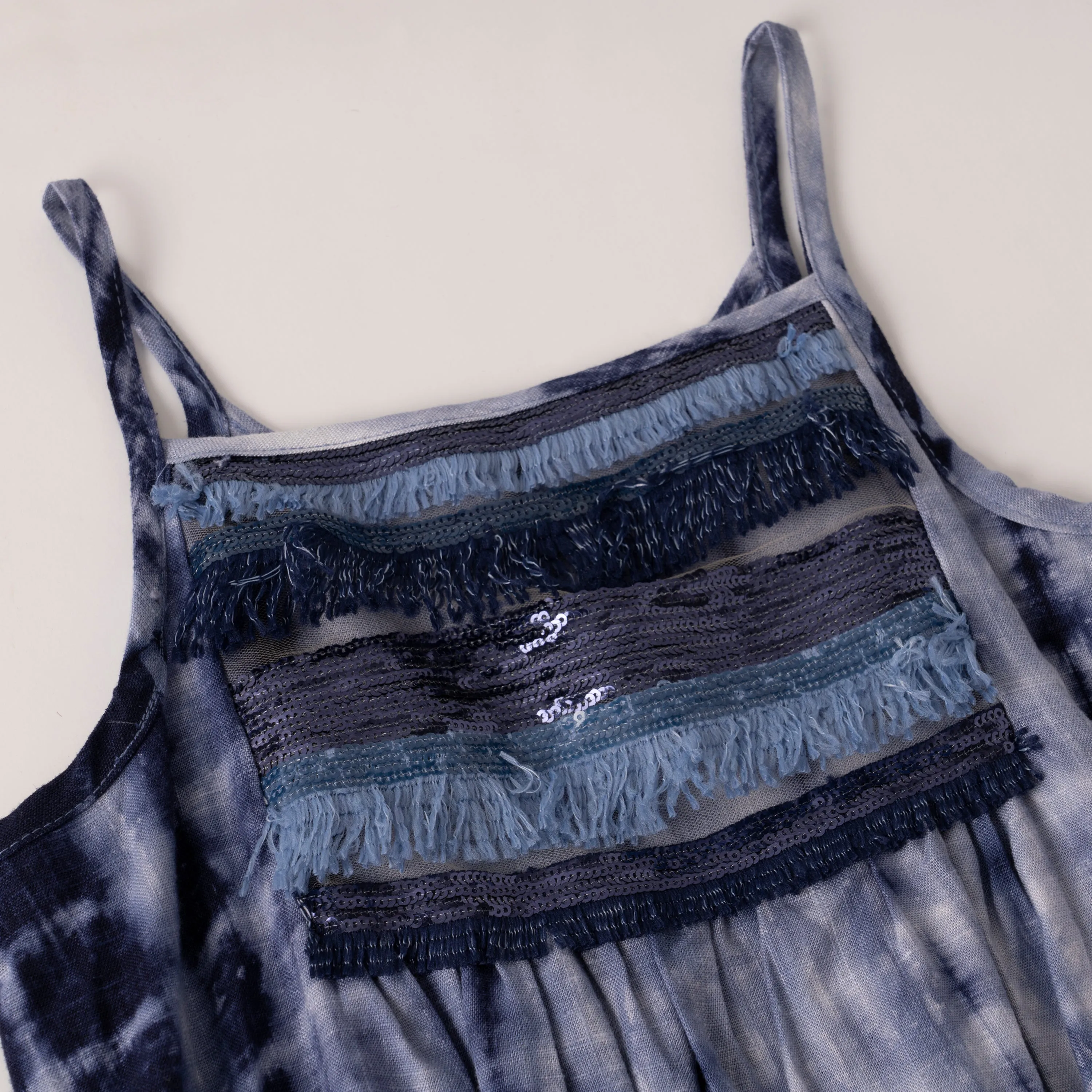 Fringe And Sequin Trim Tie Dye Dress