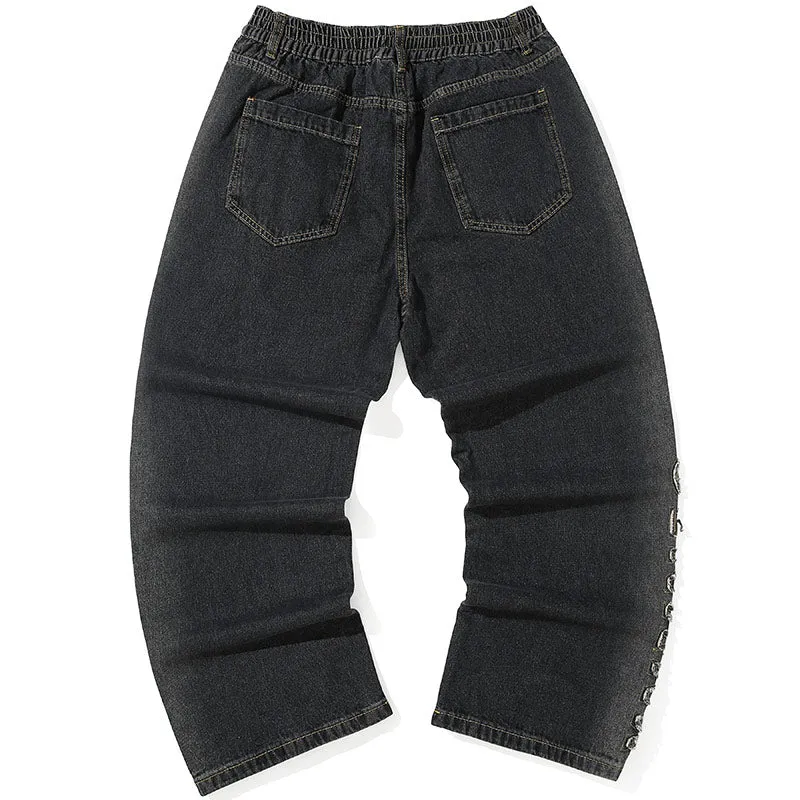 Gray Ripped Print Denim Jeans