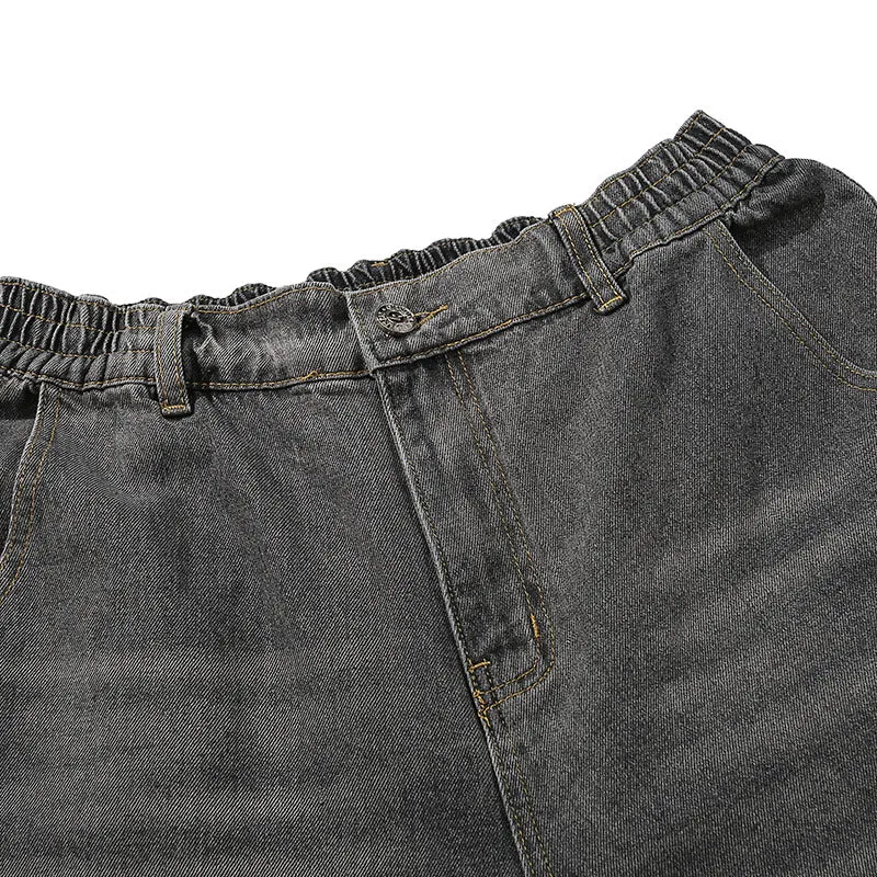 Gray Ripped Print Denim Jeans