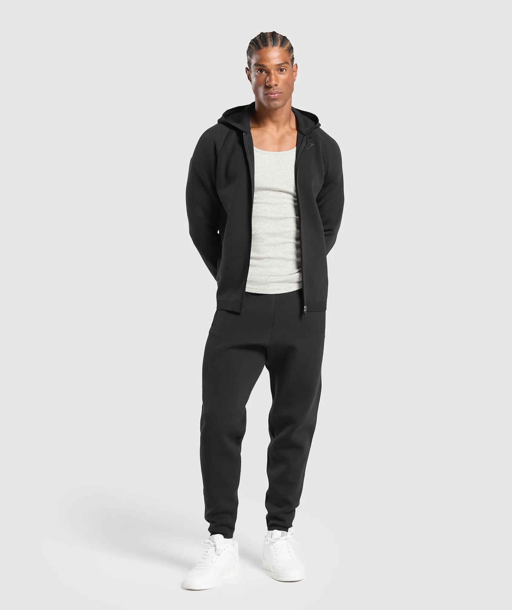 Gymshark Flat Knit Zip Up Hoodie - Black