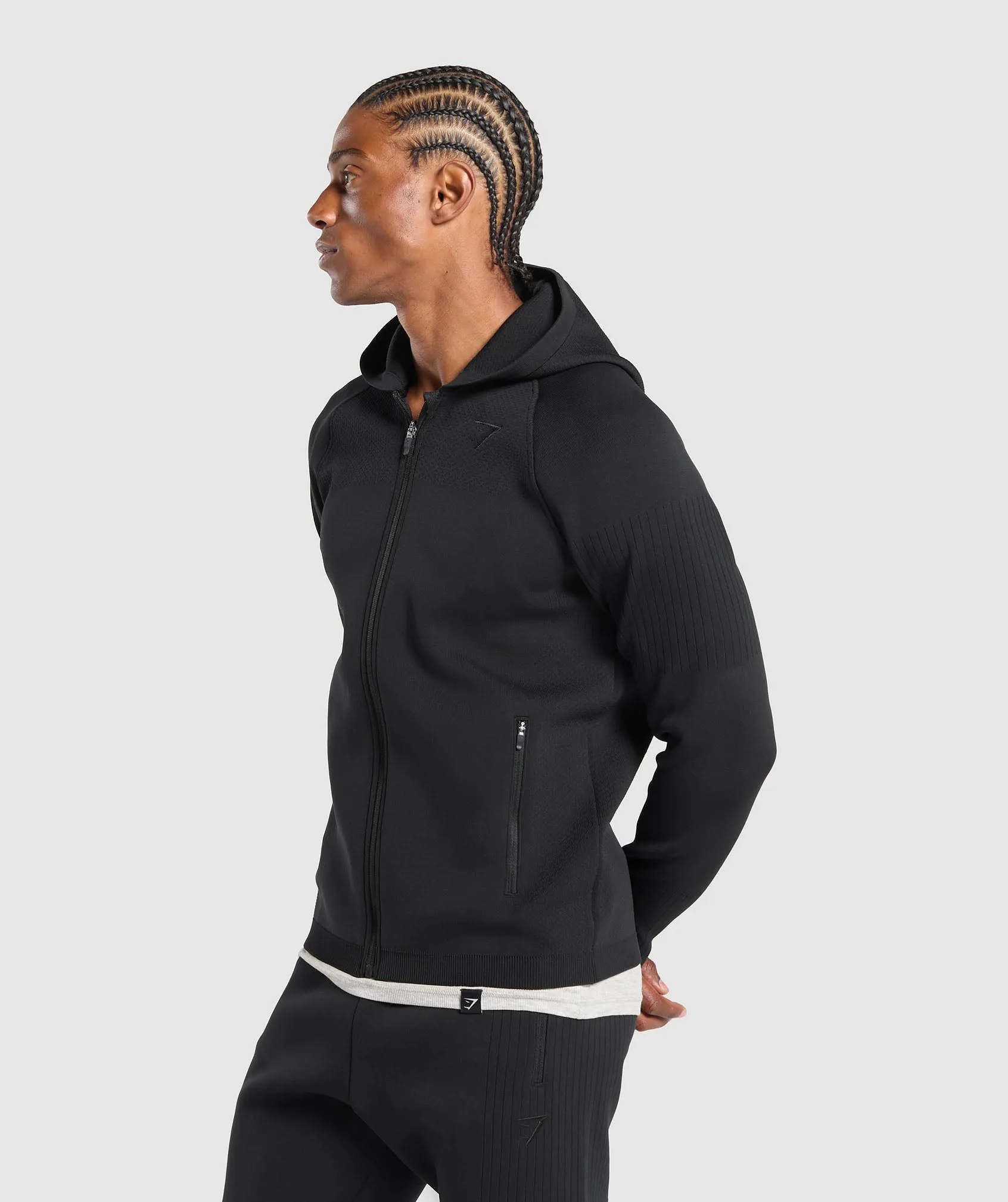 Gymshark Flat Knit Zip Up Hoodie - Black