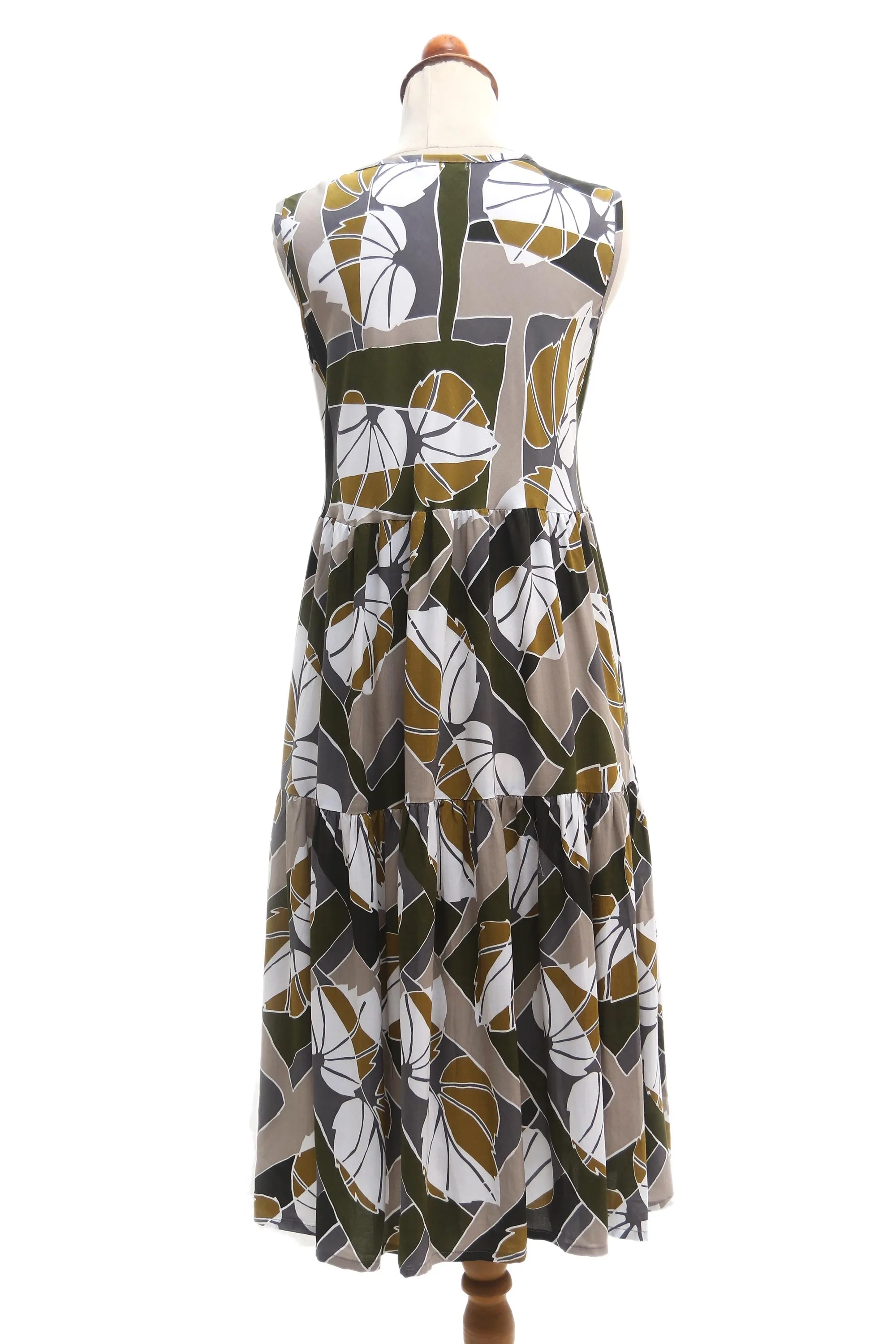 Hand Crafted Leaf-Themed Rayon Sundress from Bali - Garden Party | NOVICA