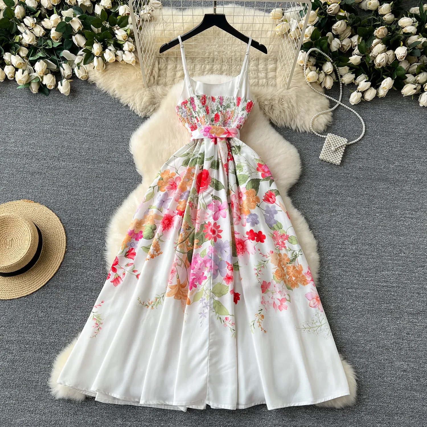 High-end Bow Floral Slip Dress