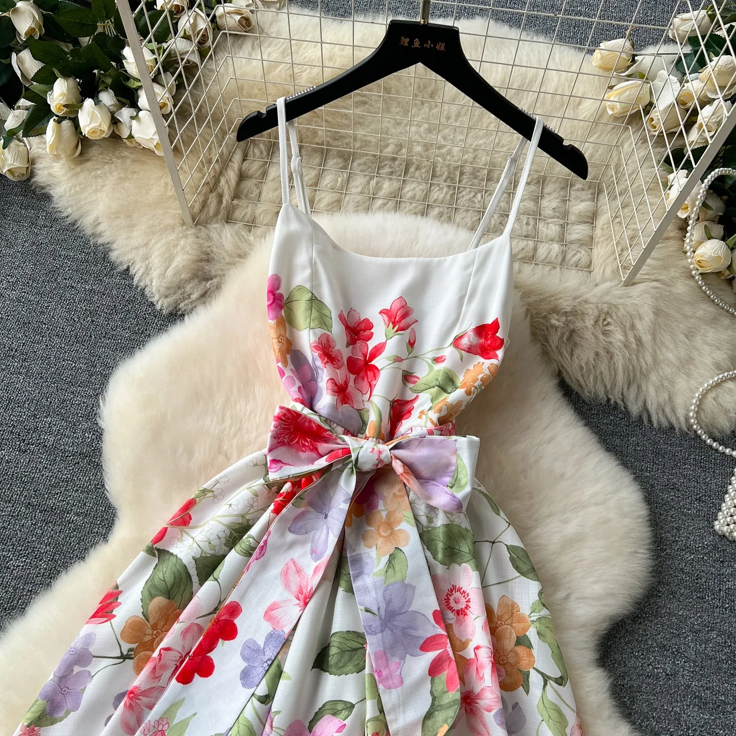 High-end Bow Floral Slip Dress