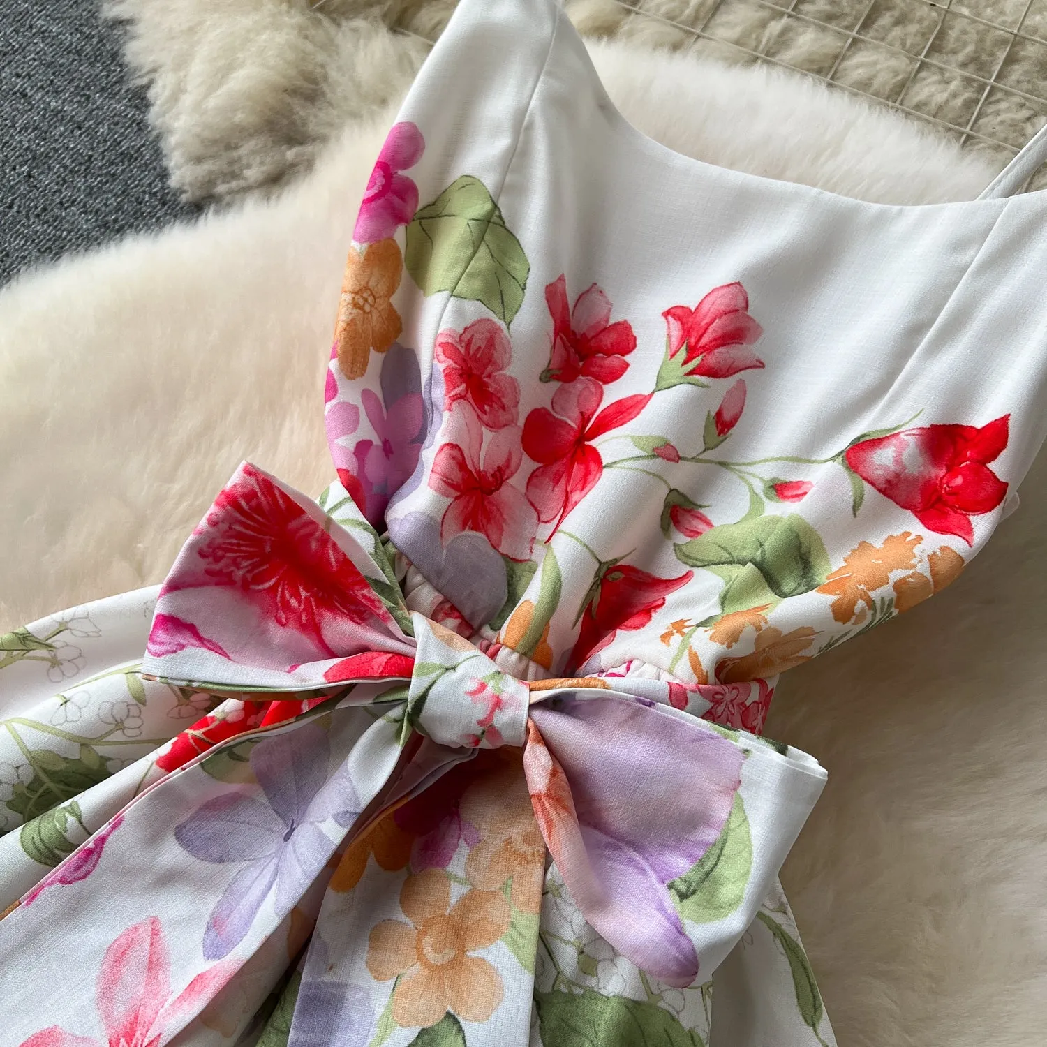 High-end Bow Floral Slip Dress