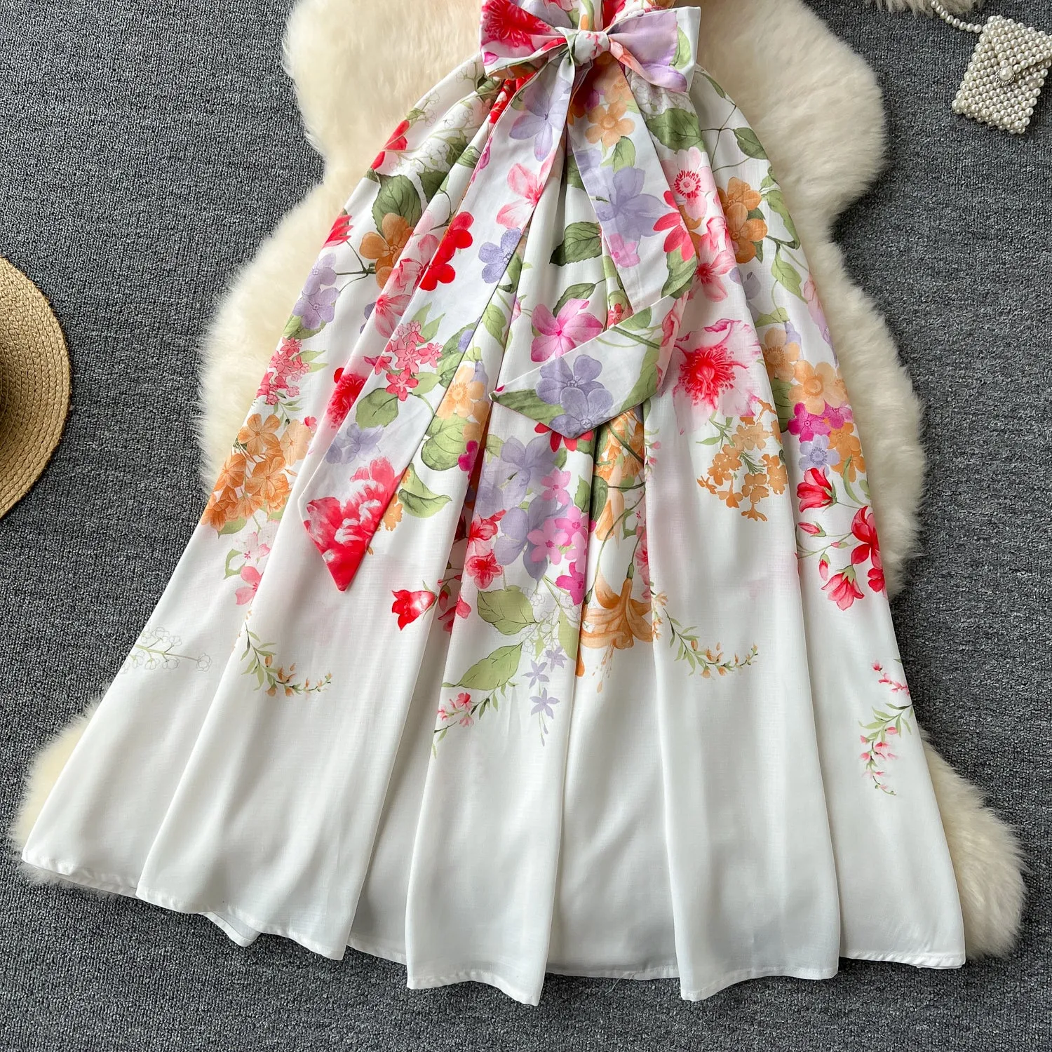 High-end Bow Floral Slip Dress