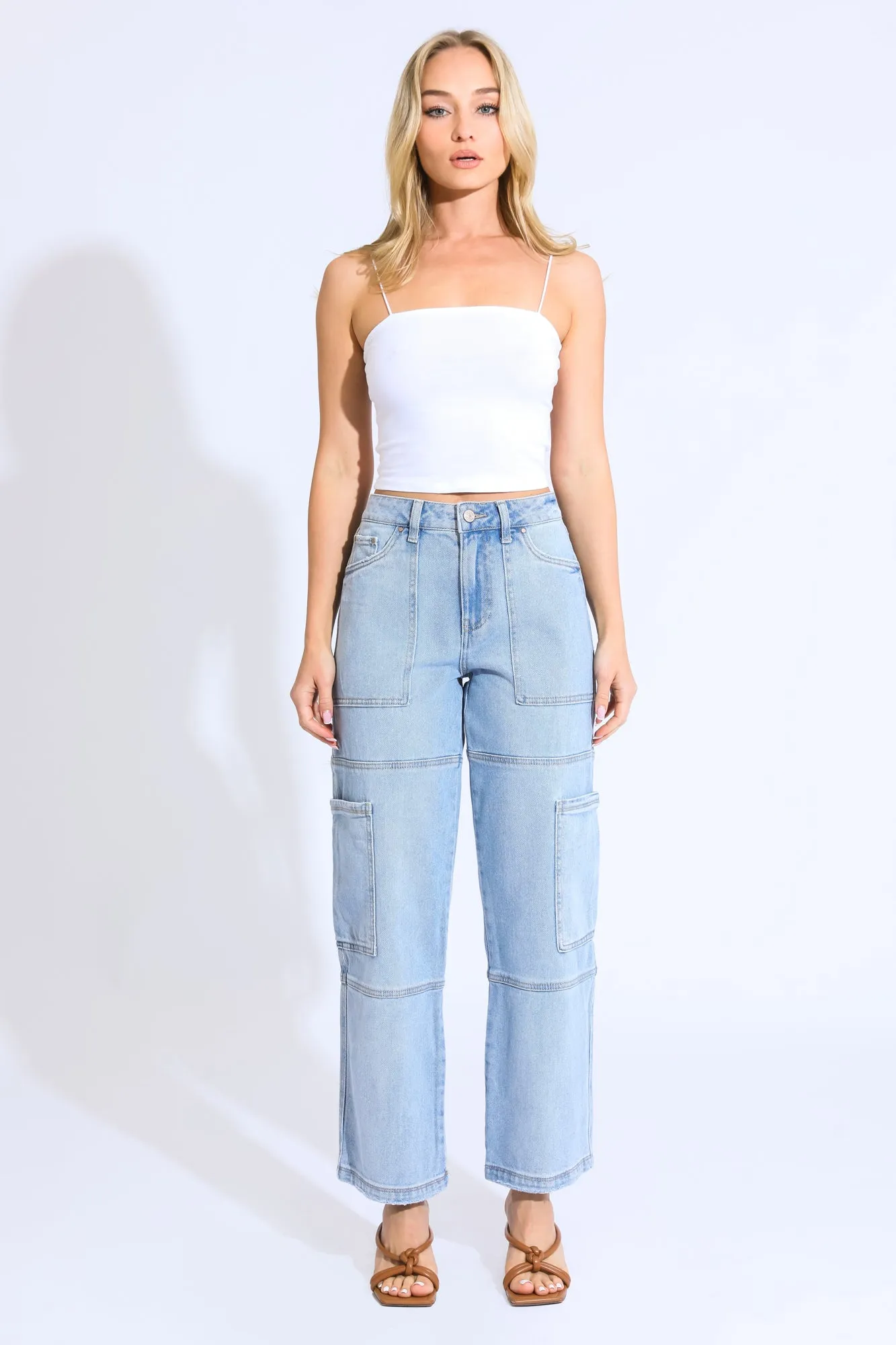 HIGH RISE CARGO JEANS - INDIGO