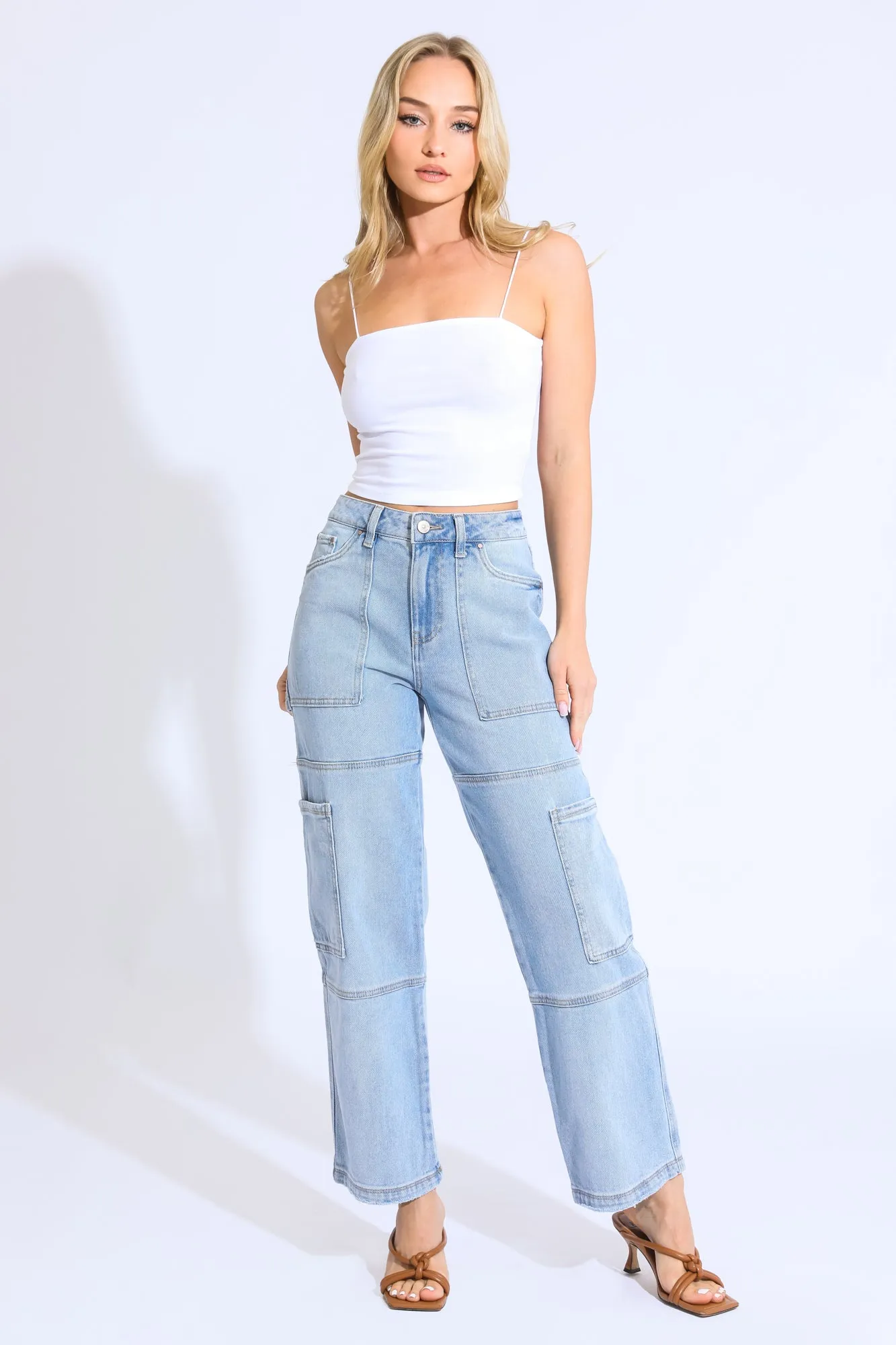 HIGH RISE CARGO JEANS - INDIGO