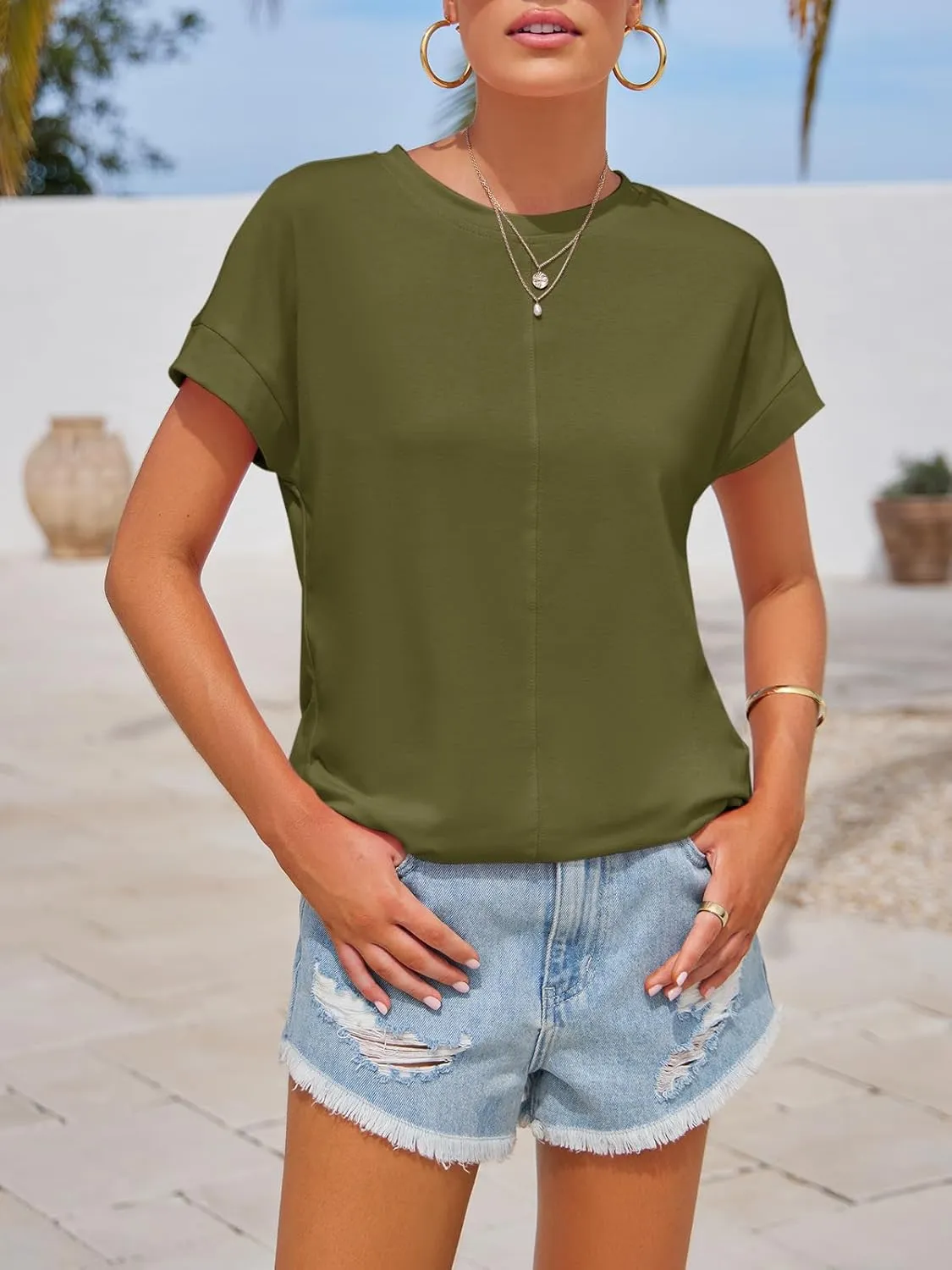 Imily Bela Womens Short Sleeve T Shirts Summer Crew Neck Dressy Casual Tops Basic Trendy Tees