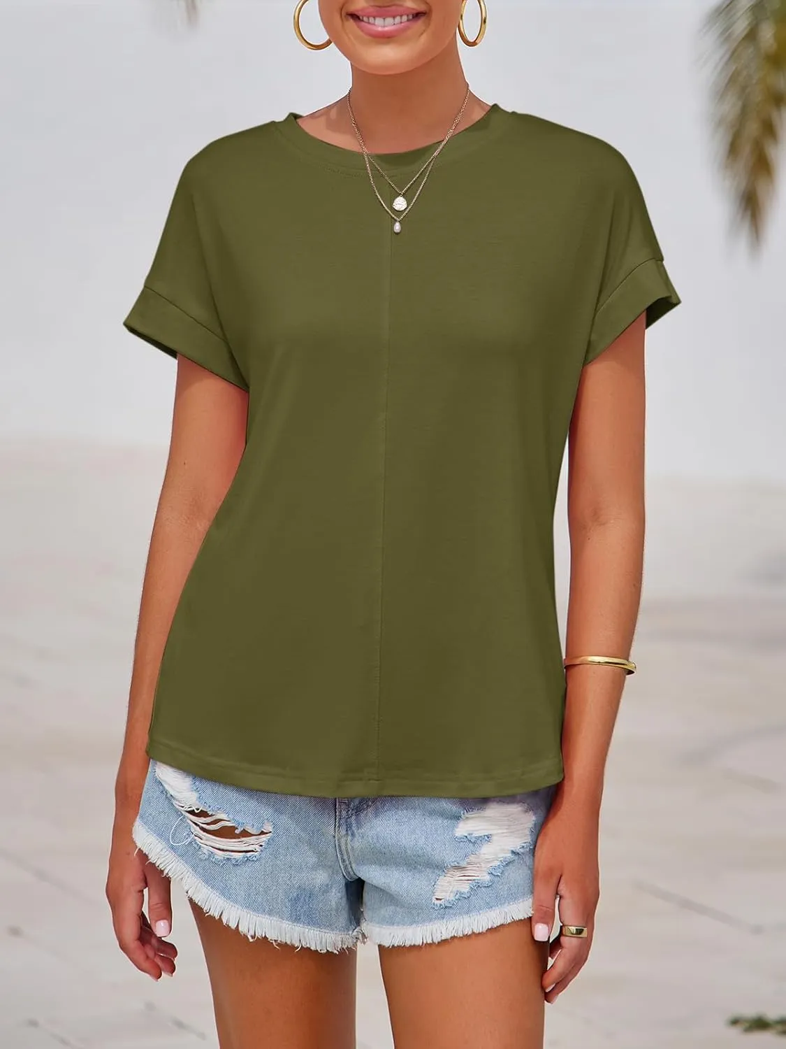 Imily Bela Womens Short Sleeve T Shirts Summer Crew Neck Dressy Casual Tops Basic Trendy Tees